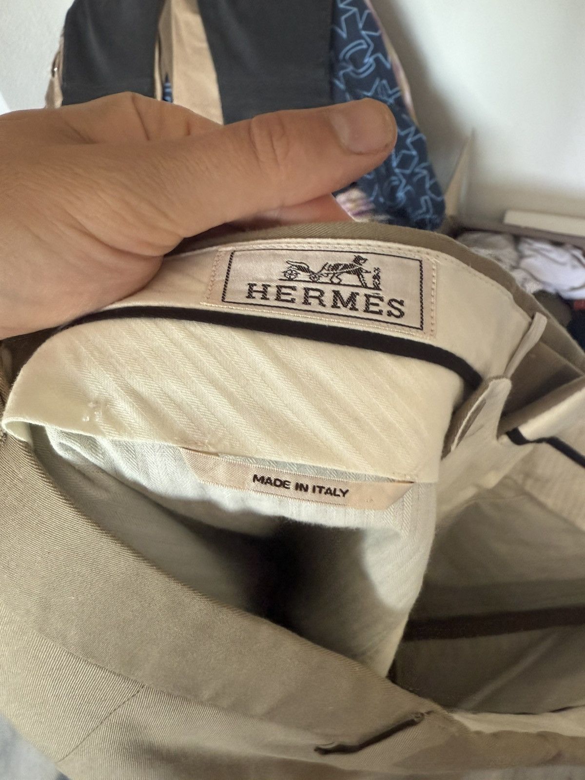 Hermes Hermès Beige Cotton Trousers with Leather Side Zip Detail Size US 33 - 12 Thumbnail