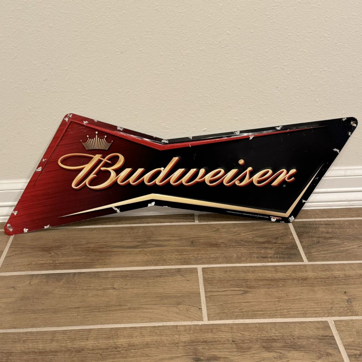 Budweiser × Vintage 2005 Budweiser Bowtie |31x10in| Beer Tin Bar Sign Man Cave Size ONE SIZE - 1 Thumbnail