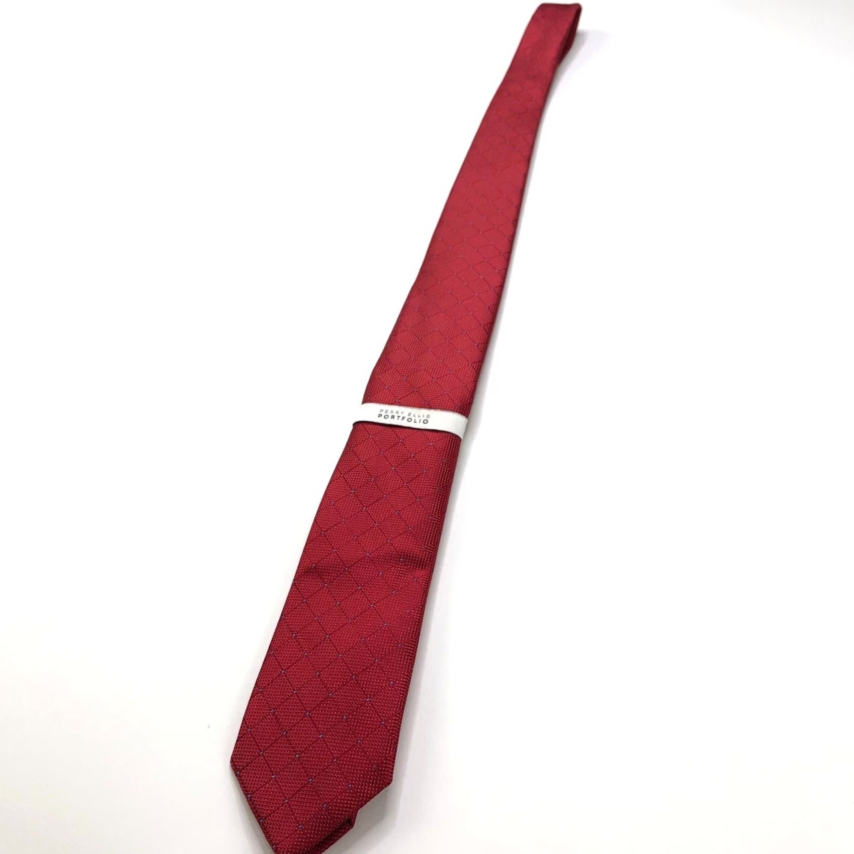 Perry Ellis VINTAGE Perry Ellis Portfolio NEW Red 100% Polyester Neck Tie Geometric 2.75 In /58-in Tie Men Vintage Mens Size ONE SIZE - 3 Thumbnail