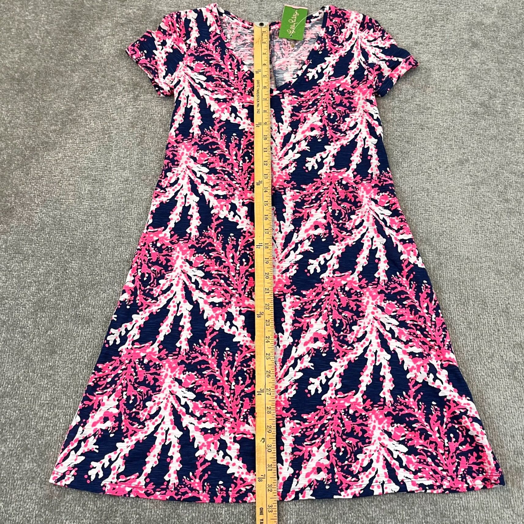 Lilly Pulitzer Lilly Pulitzer Jessica Dress Womens XXS Nauti Navy Beyond The Sea Short Sleeve Floral Multicolor Cap Sleeve V-Neck Lightweight Cotton 100% Short Dress Size 24" / US 00 / IT 34 - 4 Thumbnail