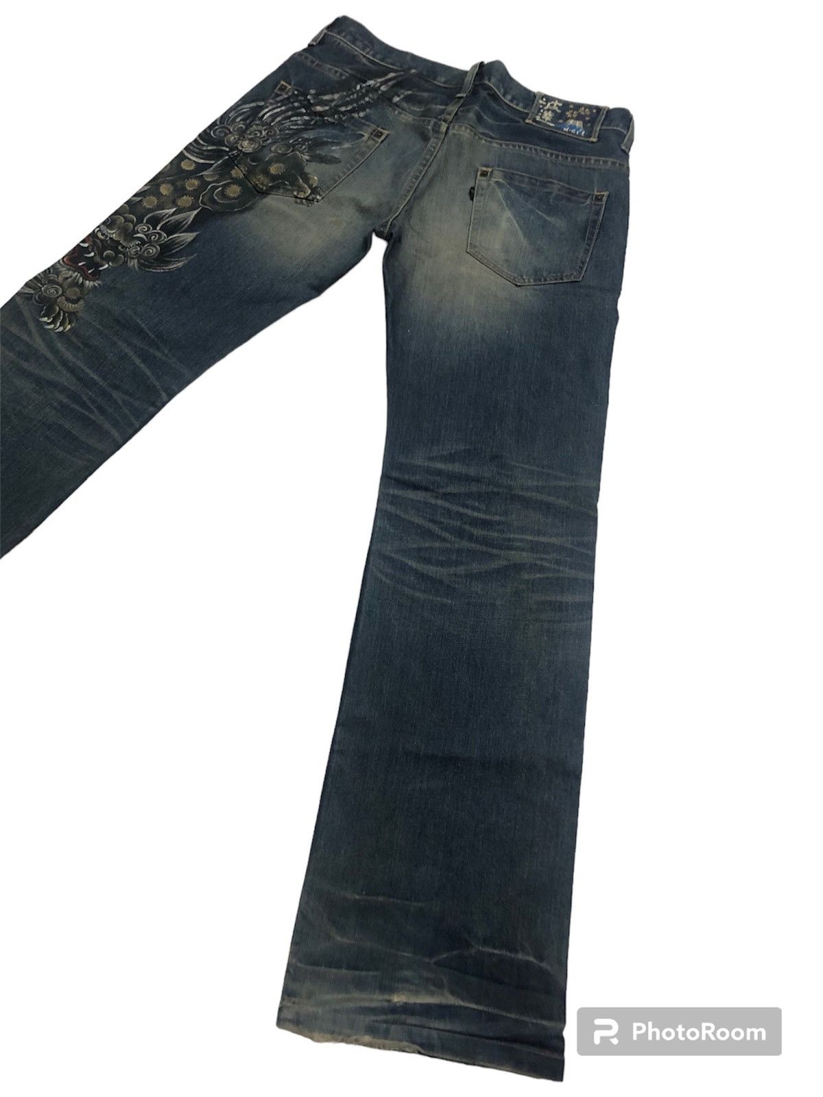 Dragonfly × Japanese Brand RARE!! JAPANESE NAMINORITATSUJIN PRINTED DRAGON JEANS Size US 34 / EU 50 - 3 Thumbnail