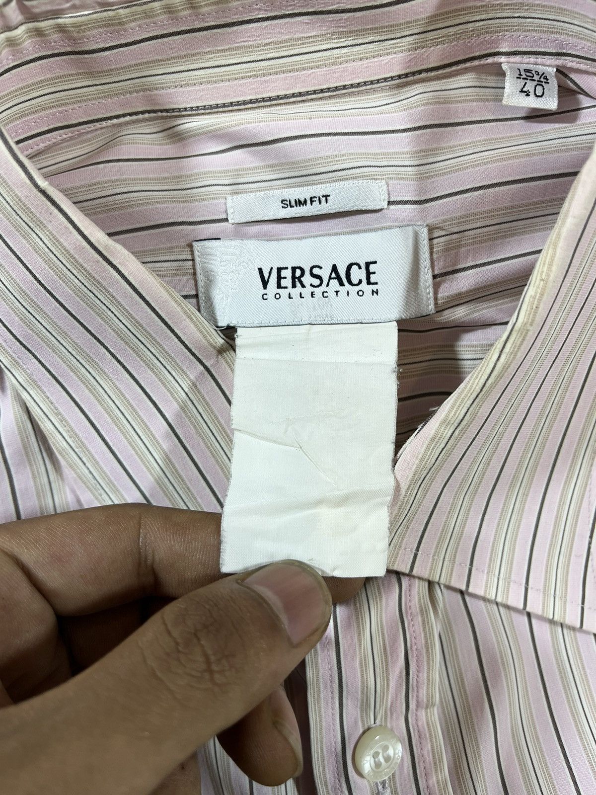 Versace Versace Italy Soft Pink Striped Button Up Shirt – (40 M) Size US M / EU 48-50 / 2 - 7 Thumbnail