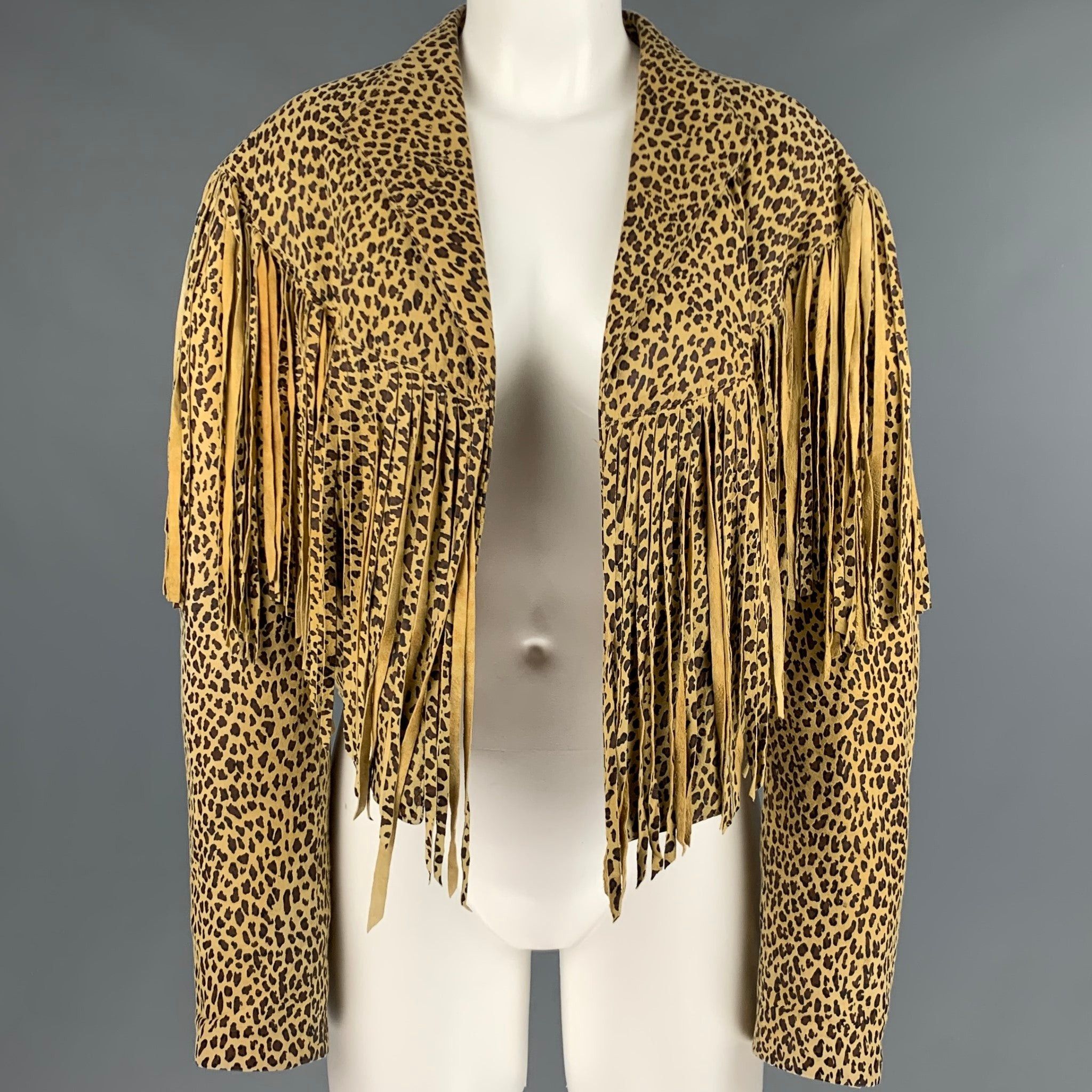 image of Beige Brown Suede Animal Print Jacket, Women's (Size Medium)
