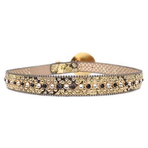 Homemade × Japanese Brand Belts y2k yellow studded rhinestone leather belt Size 34 - 2 Thumbnail