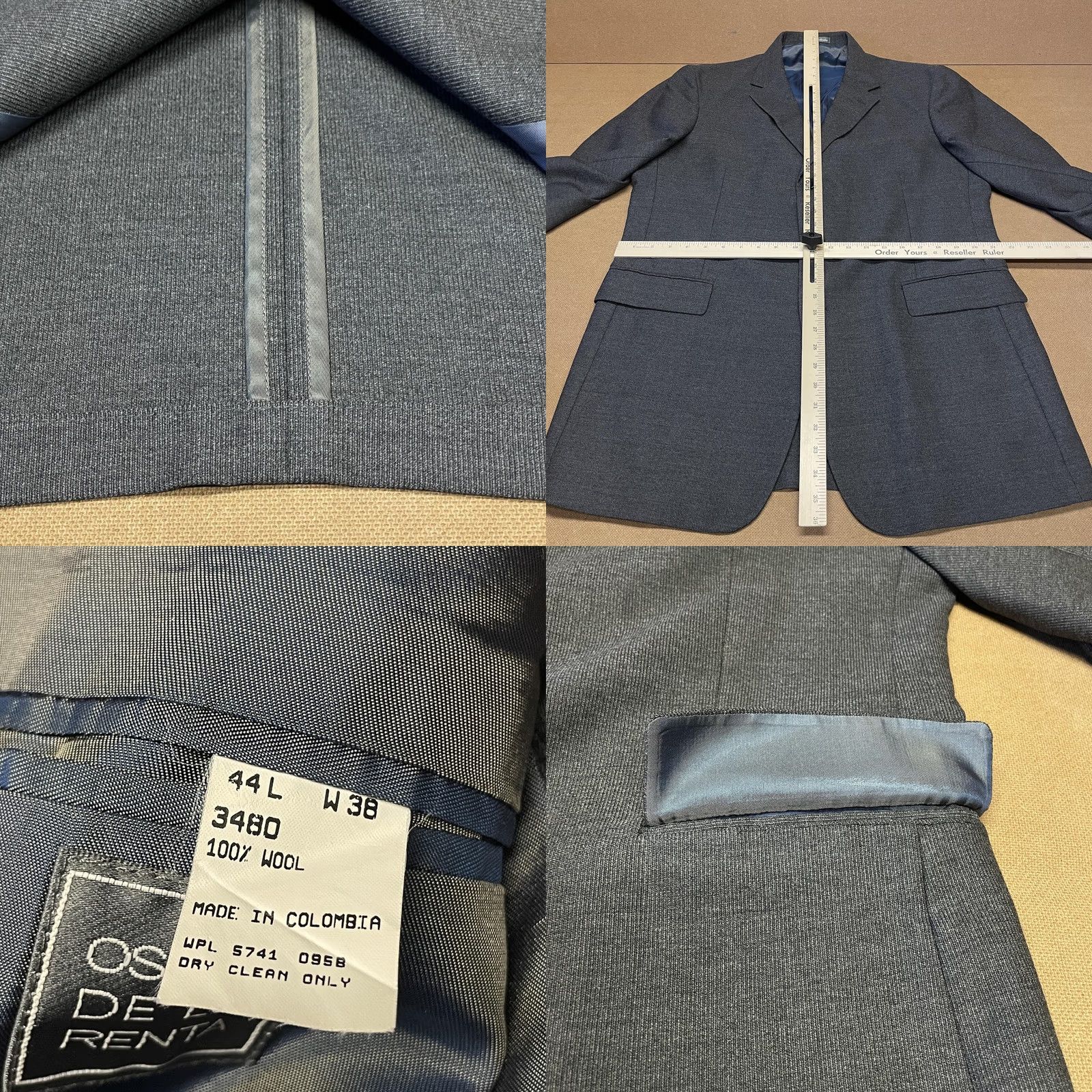 Oscar De La Renta Oscar de la Renta Blazer Mens 44 Long Gray 100% Wool 3 Button Flap Pockets Lined Size 44R - 8 Thumbnail