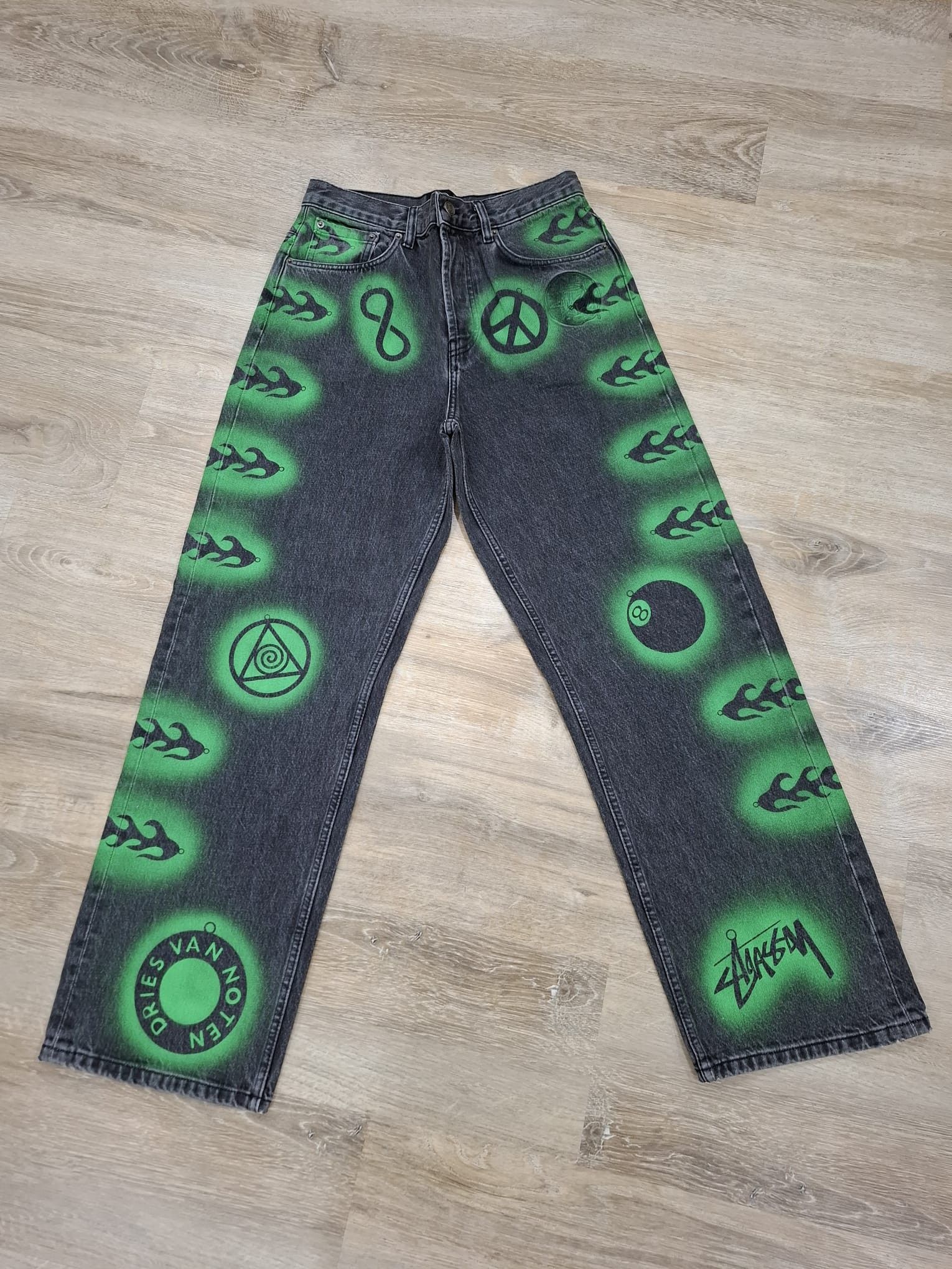 Dries Van Noten × Stussy Hand-Stencilled Denim Jeans Size US 30 / EU 46 - 4 Thumbnail