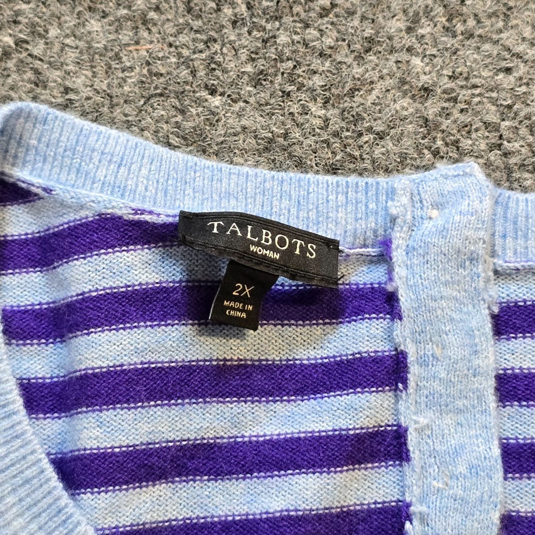 Talbots Talbots Sweater Womens 2X Purple Blue Striped Wool Blend Flare Sleeve Casual Size XXL / US 16-18 / IT 52-54 - 3 Thumbnail
