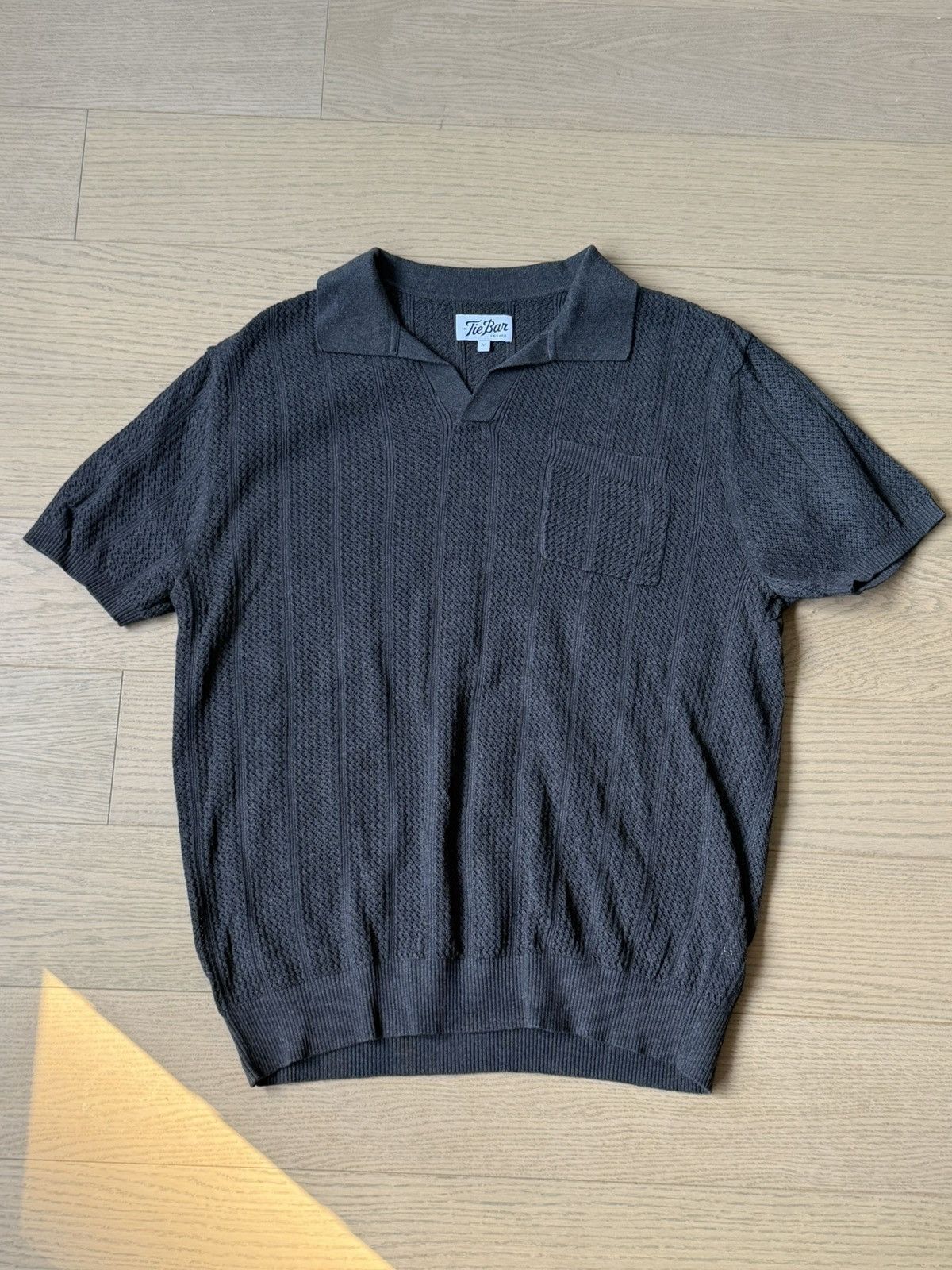 The Tie Bar Charcoal Textured Rib Heather Polo Size US M / EU 48-50 / 2 - 1 Thumbnail