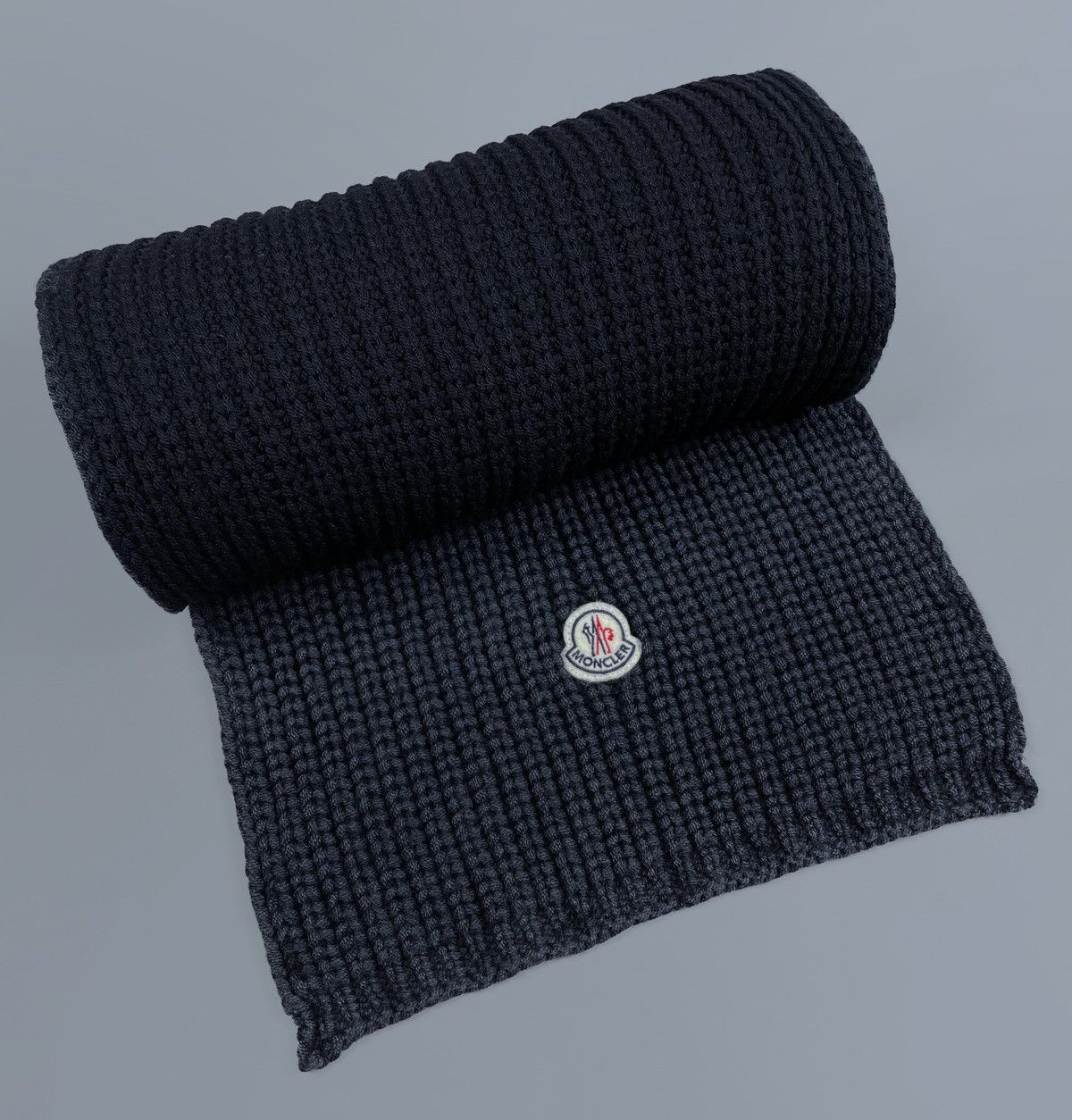 Moncler Moncler 100% Wool Double Side Cable Knit Logo Scarf Neckwear Size ONE SIZE - 1 Thumbnail