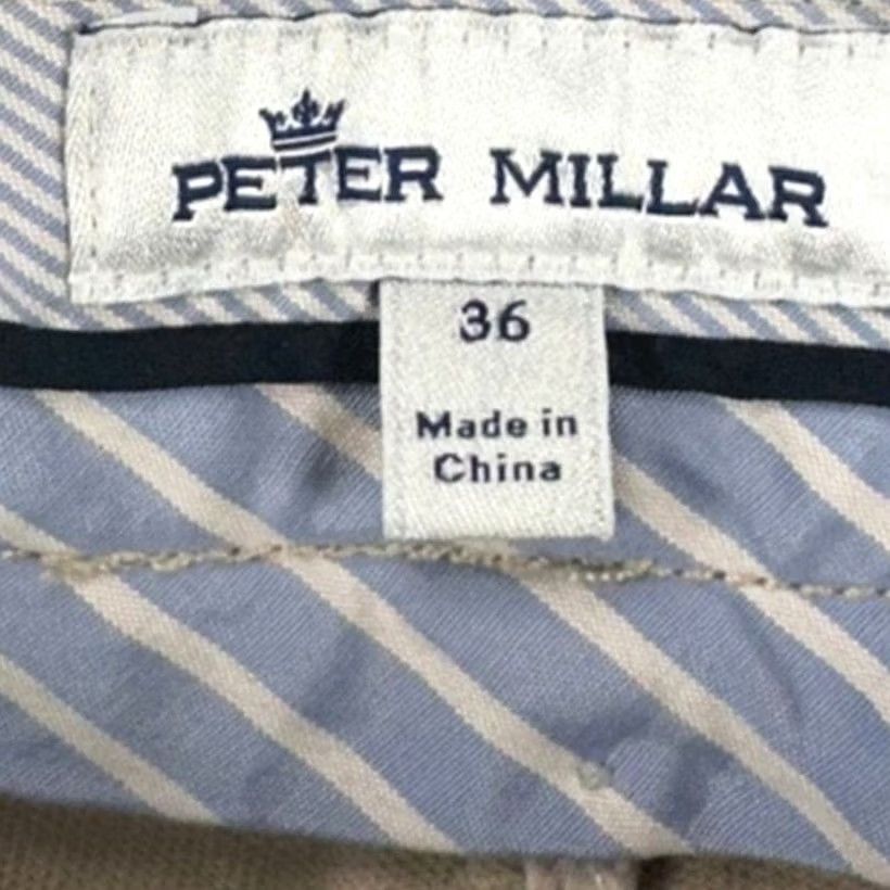 Peter Millar Peter Millar Shorts Mens 36 Tan Khakis Chino Flat Front Pockets Stretch Casual Cotton Tencel Spandex Outdoor White Brown Mens Size US 36 / EU 52 - 4 Thumbnail