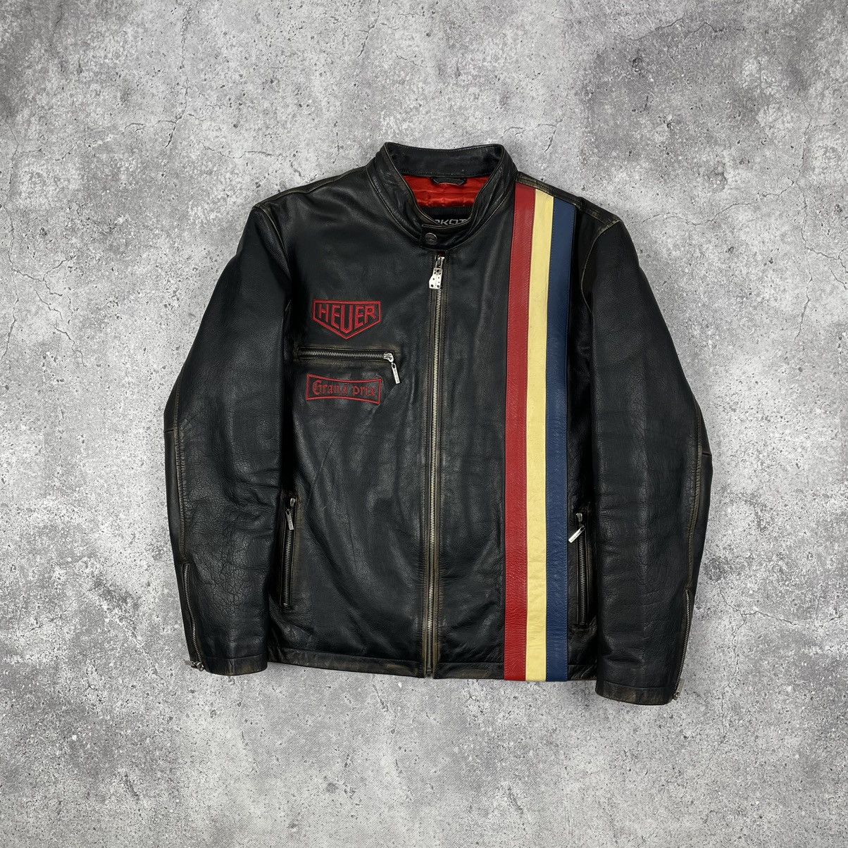 Tag Heuer × Vintage Vintage Dakota x Tag Heuer Grand Prix Black Leather  Jacket | Grailed