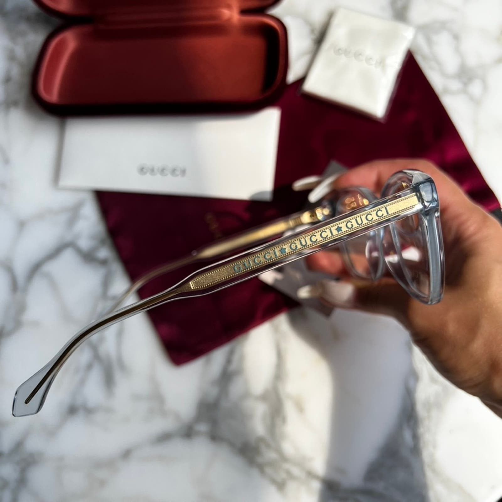 NEW Gucci GG0566ON Blue Transparent Eyeglasses Frames