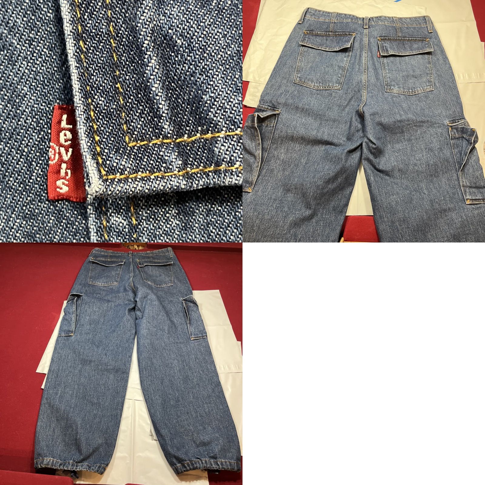 Levi's VINTAGE Levi's '94 Baggy Blue Jeans Cargos Mid Rise Loose Womens 30/30 Cinch Leg Denim Cotton 5-Pocket Cargo Pocket 90s Grunge Retro Womens Jeans Size 30" / US 8 / IT 44 - 10 Thumbnail