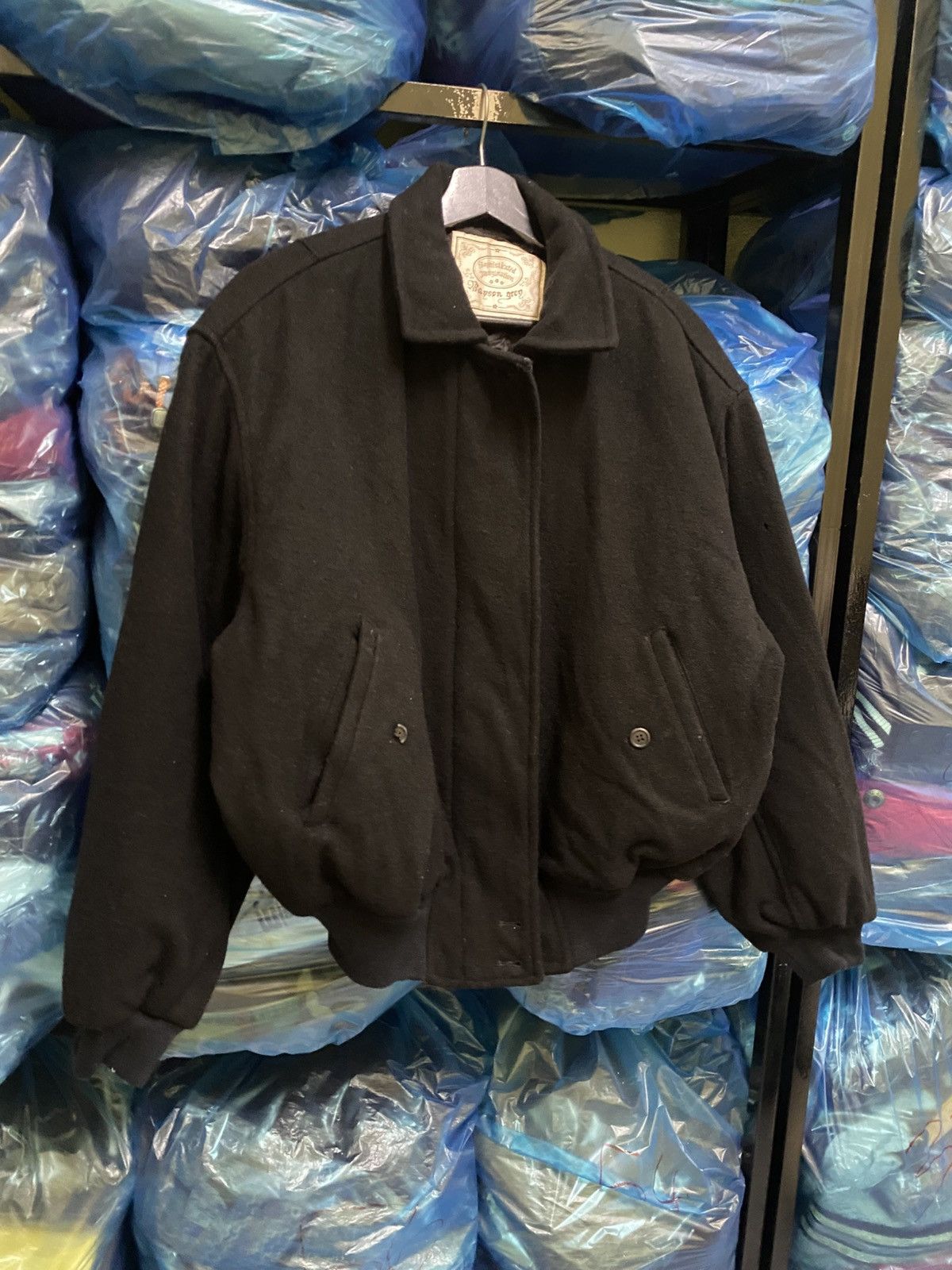 Japanese Brand VINTAGE MAISON GREY IS DESIGN EMBROIDERED LOGO WOOL BOMBER Size US L / EU 52-54 / 3 - 4 Thumbnail