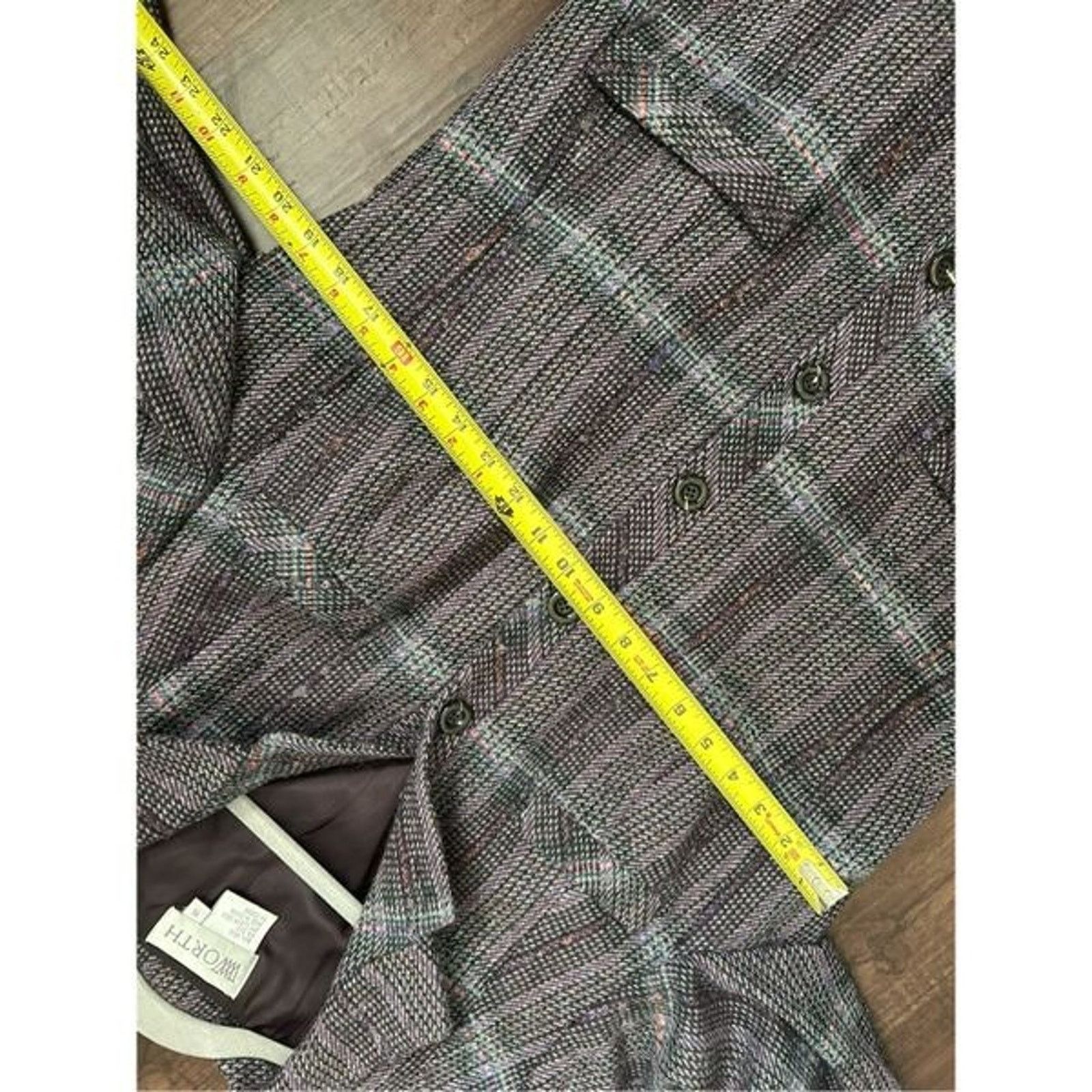 Worthington WORTH Wool/Silk Purple White Red Plaid Button Coat, Size 16 Size XXL / US 16-18 / IT 52-54 - 7 Thumbnail