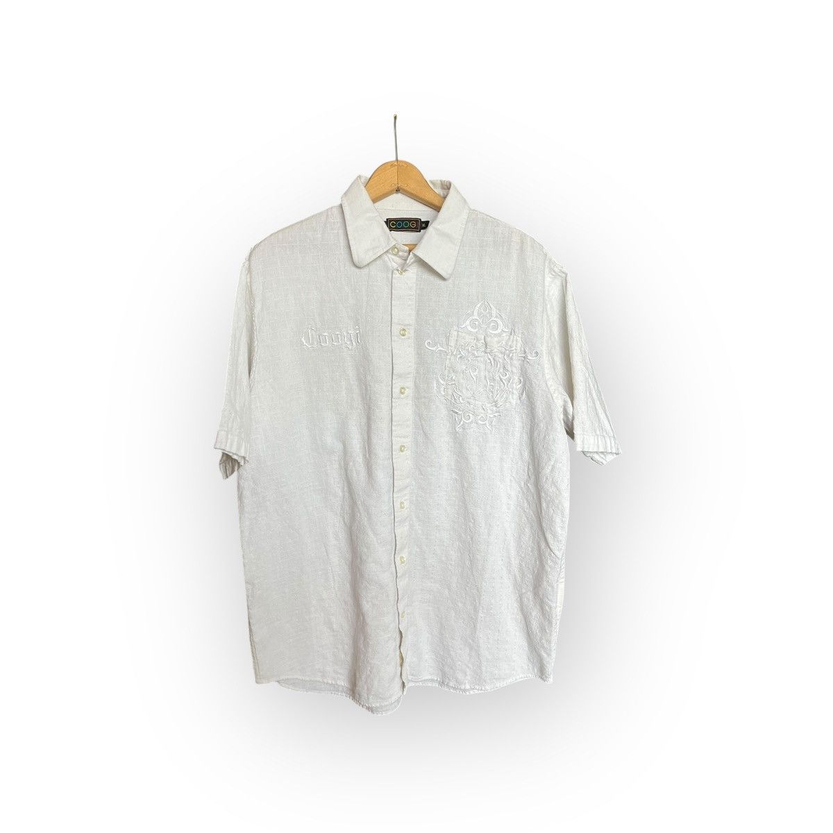 Coogi COOGI White Linen Embroidered Button Up Shirt XL Size US XL / EU 56 / 4 - 1 Thumbnail
