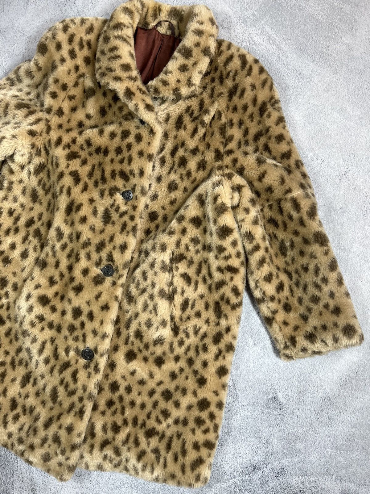 Japanese Brand × Vintage Vintage 90s Fur Faux elongated leopard coat jacket Size L / US 10 / IT 46 - 5 Thumbnail