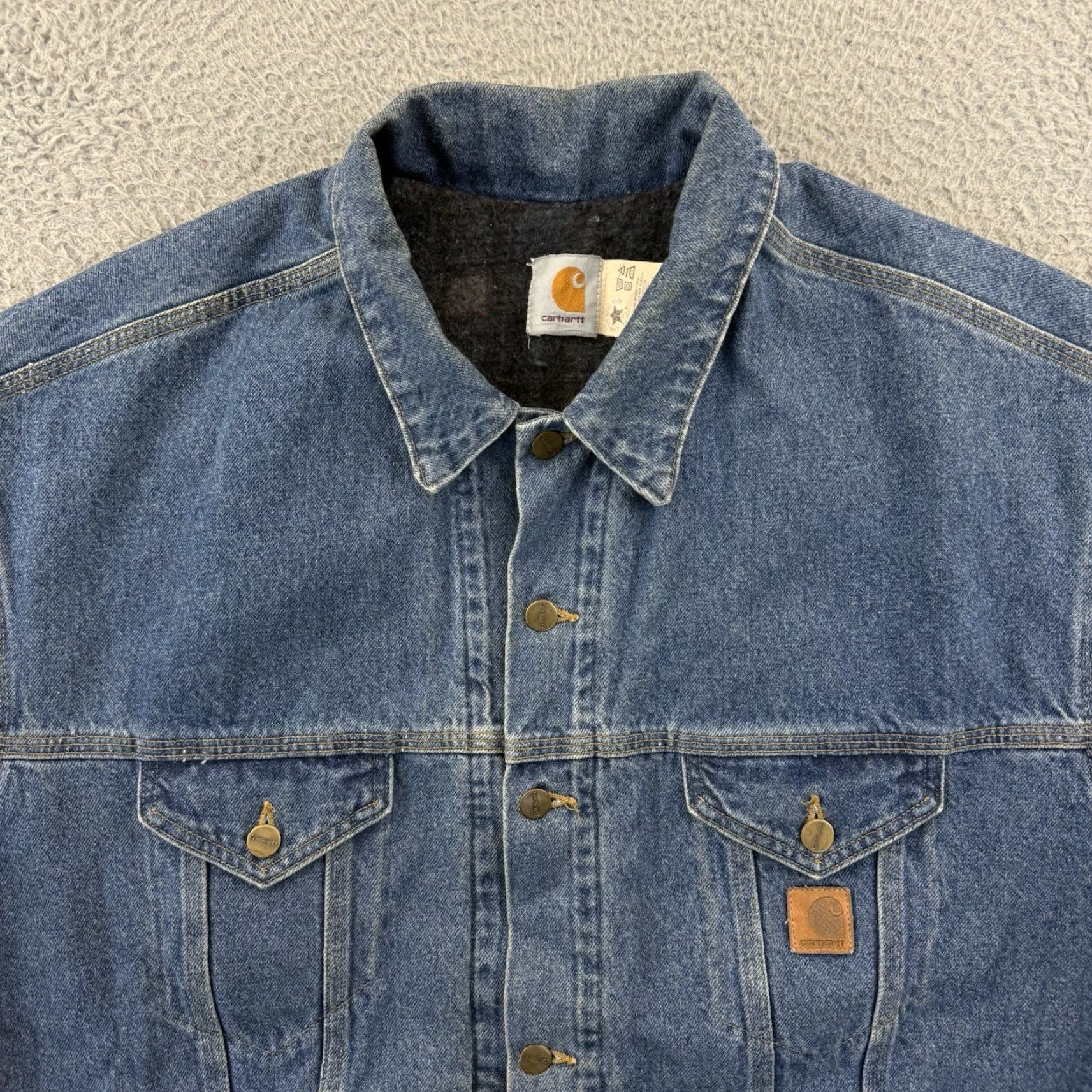 Carhartt VINTAGE Carhartt Denim Trucker Jacket Mens 2XL Blue JB0998 Lined 90s Size US XXL / EU 58 / 5 - 3 Thumbnail