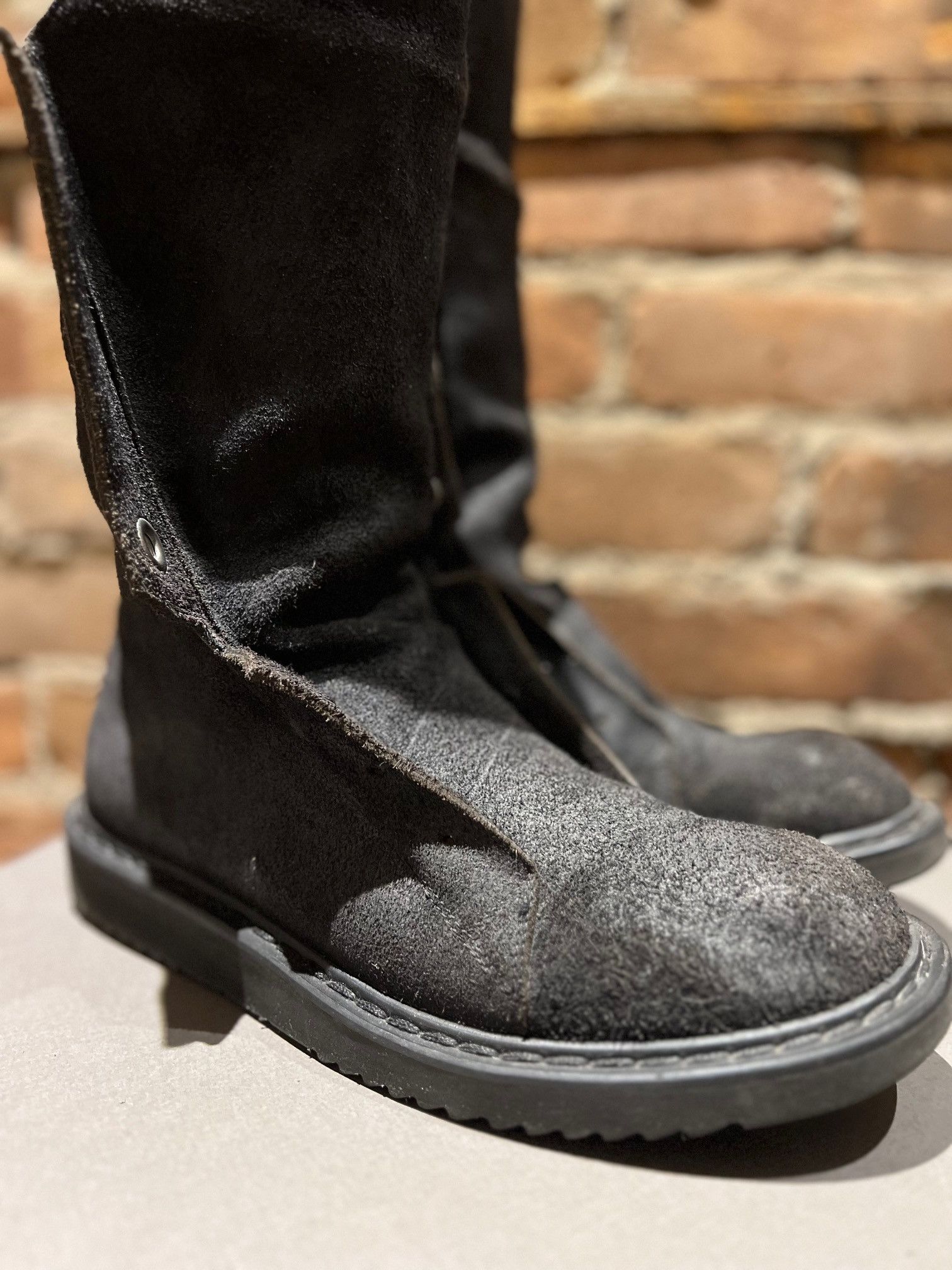 Rick Owens Rick Owens Split-Tongue Boots – Black Roughout Leather Size US 8 / EU 41 - 3 Thumbnail