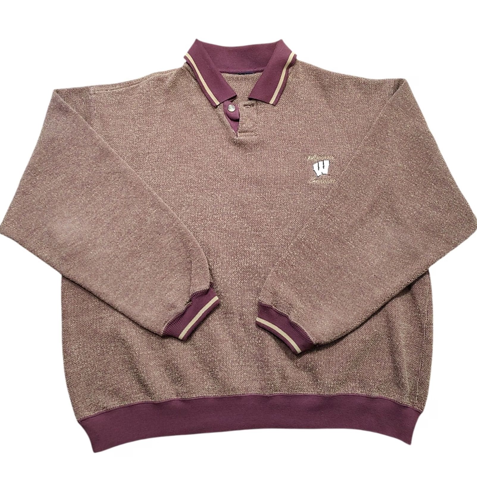NCAA VINTAGE Wisconsin Badgers Collared Sweatshirt Sweater Mens XL Dark Red NCAA 90s Football Size US XL / EU 56 / 4 - 2 Thumbnail