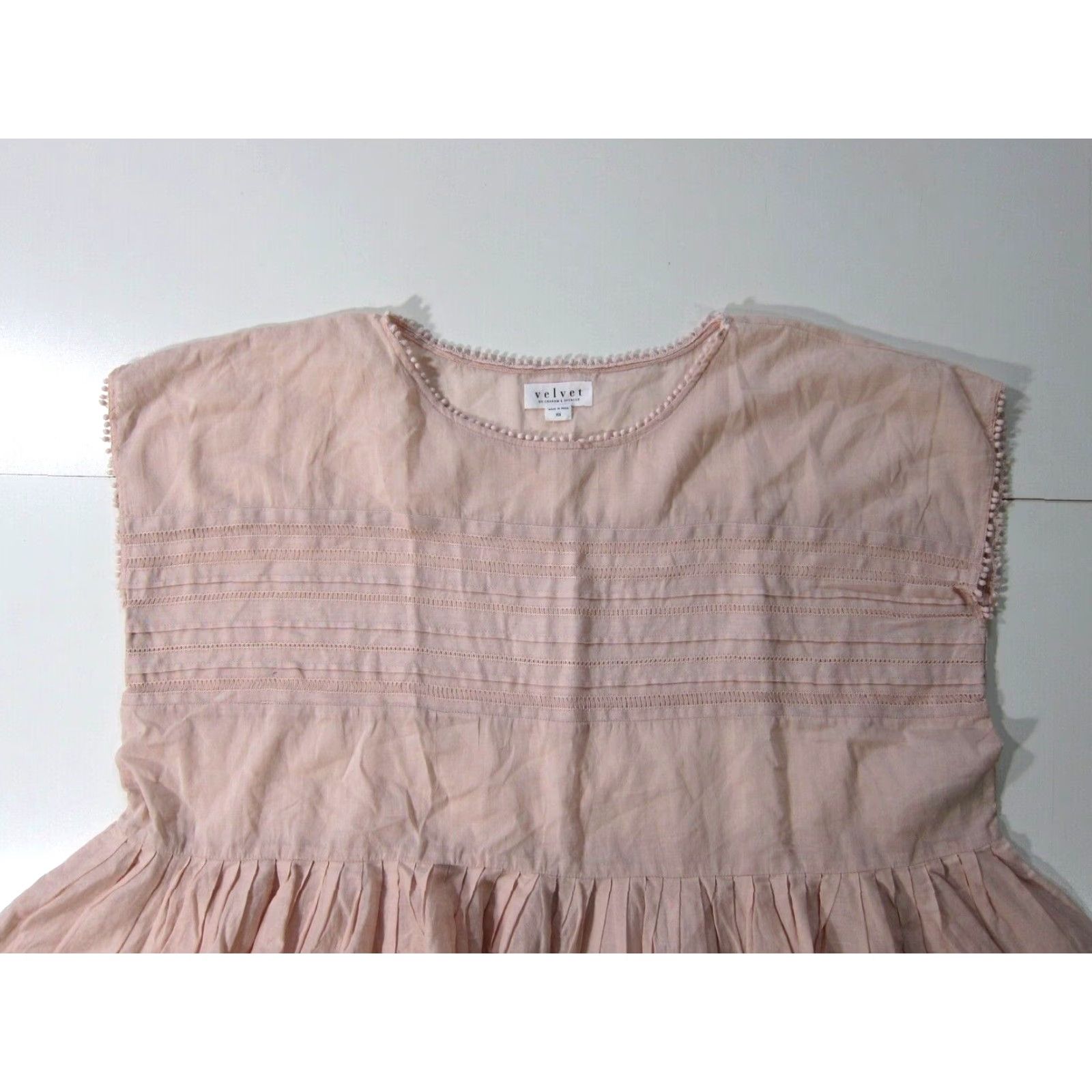 Velvet VINTAGE Velvet By Graham & Spencer 100% Cotton Pink Lightweight Boxy Ruffle Blouse XS Size XS / US 0-2 / IT 36-38 - 3 Thumbnail