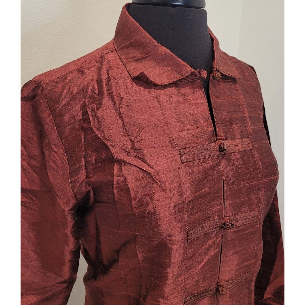 Vintage NWT Red Silk Frog Toggle Shacket M Romantic Statement Size M / US 6-8 / IT 42-44 - 1 Thumbnail