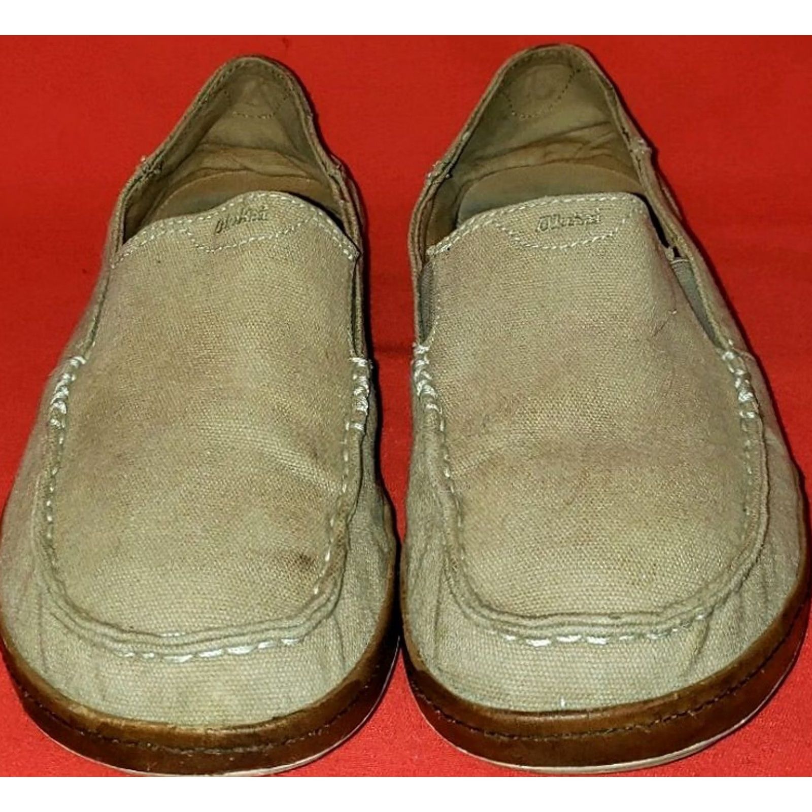 Olukai OluKai Puhalu Canvas Men's Loafers Casual Slip On Tan Kahki Leather Edge 9M Mens Size US 9 / EU 42 - 3 Thumbnail