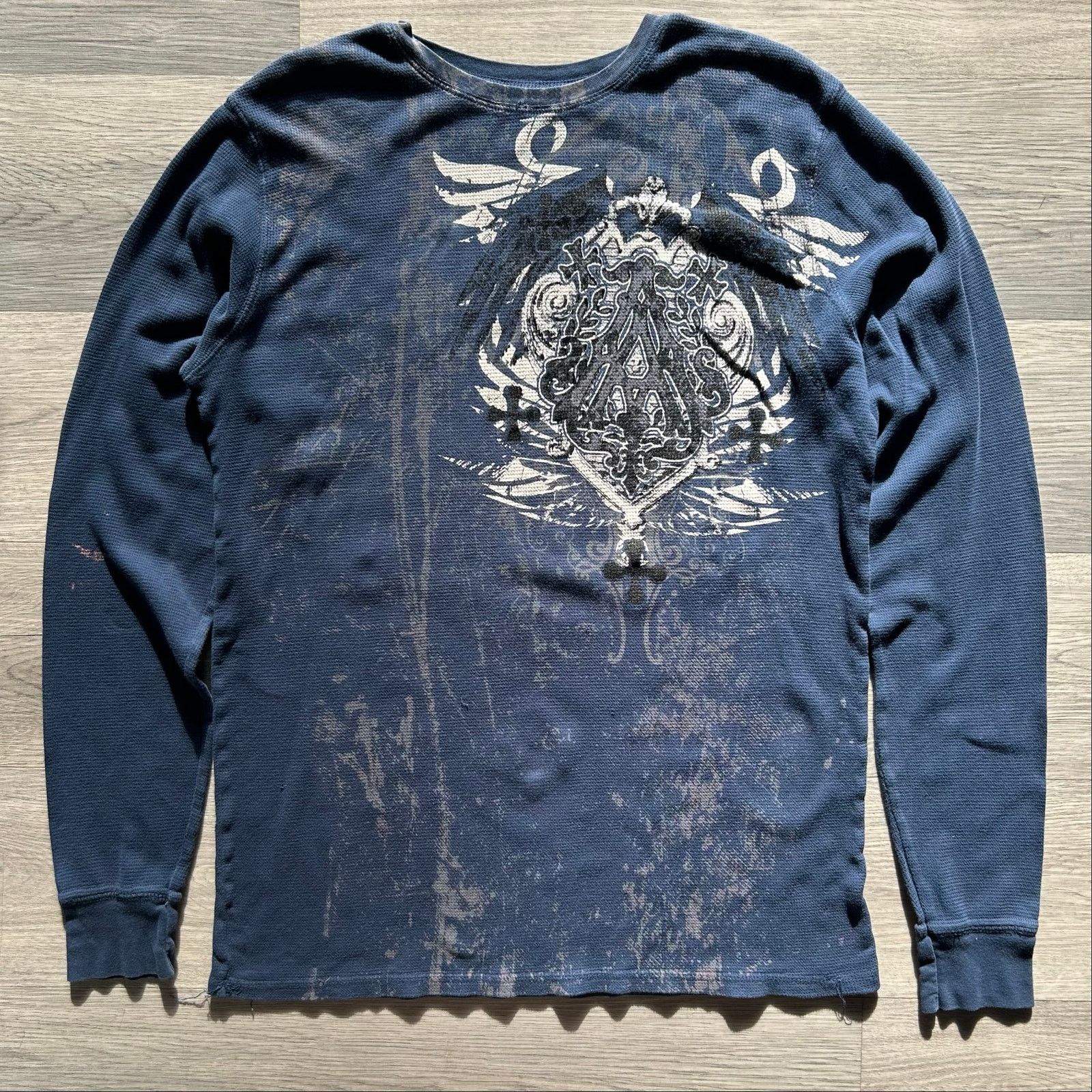 Affliction vintage y2k Affliction Waffle Knit Thermal Long Sleeve Shirt Size US L / EU 52-54 / 3 - 1 Thumbnail