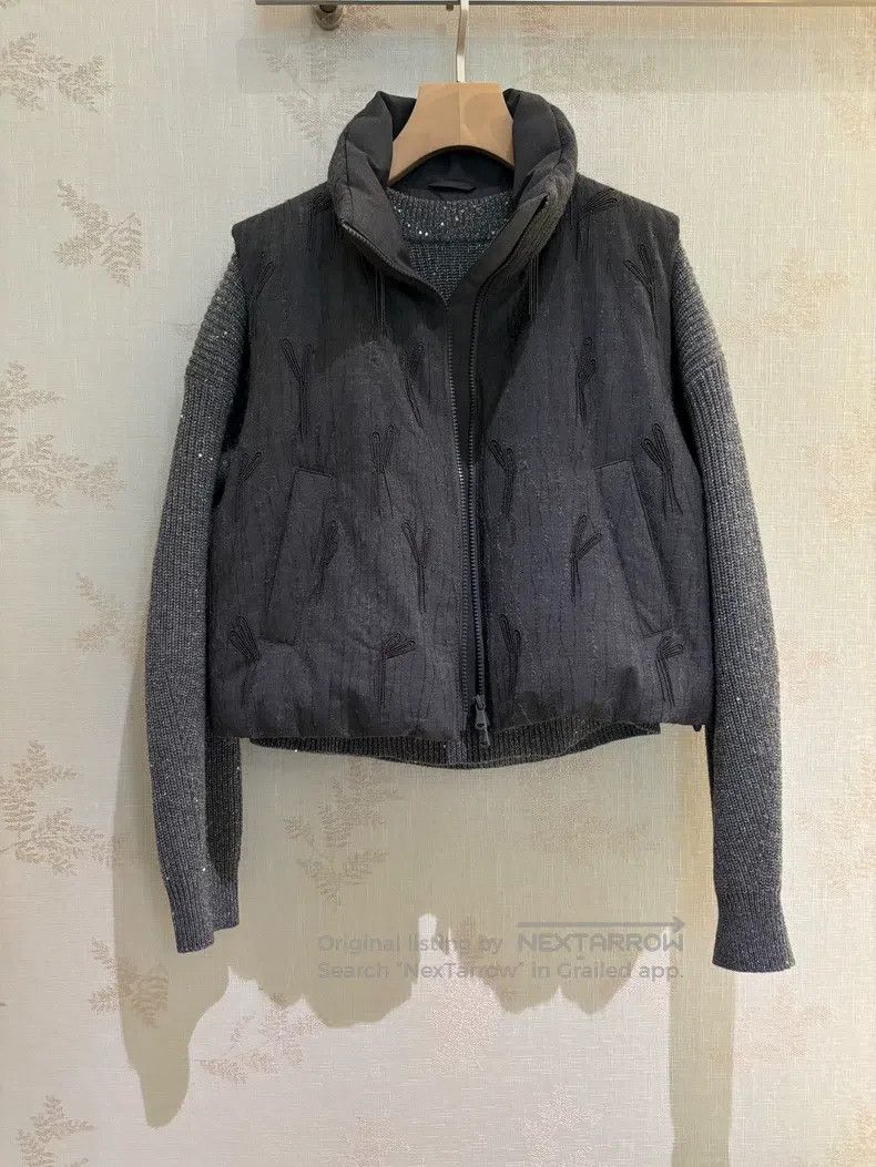 Brunello Cucinelli Brunello Cucinelli Women's Grey Fringe Puff Down Vest Size XS / US 0-2 / IT 36-38 - 1 Thumbnail