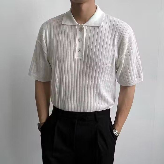 White Polo Striped Shirt Retro Shirt