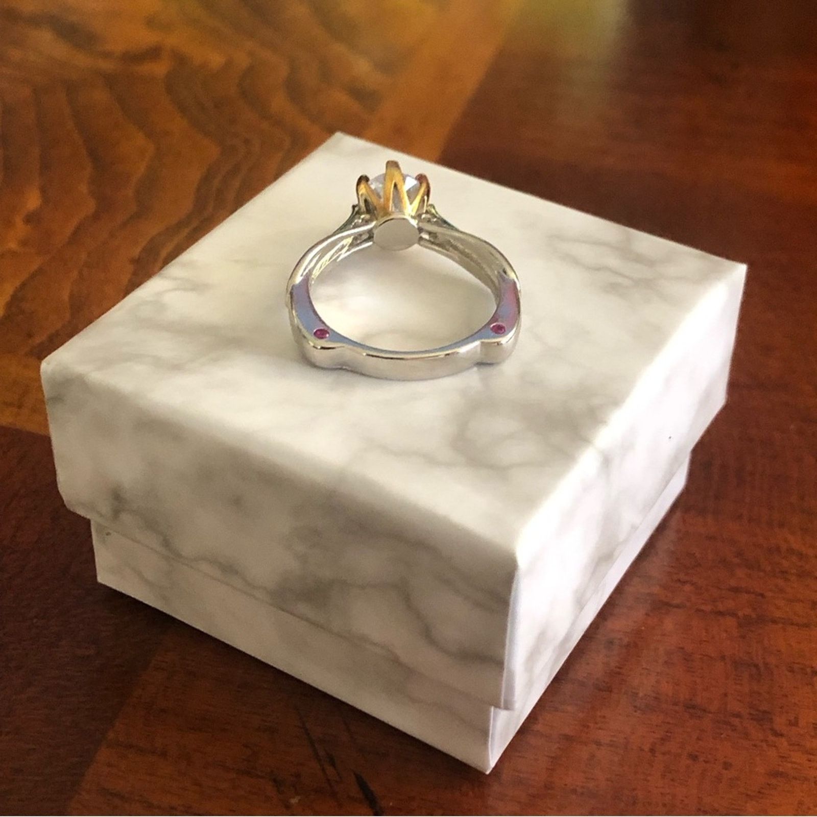 Jewelry 18kt gold and sterling silver 7mm CZ cocktail ring 8 NIB Size ONE SIZE - 5 Thumbnail