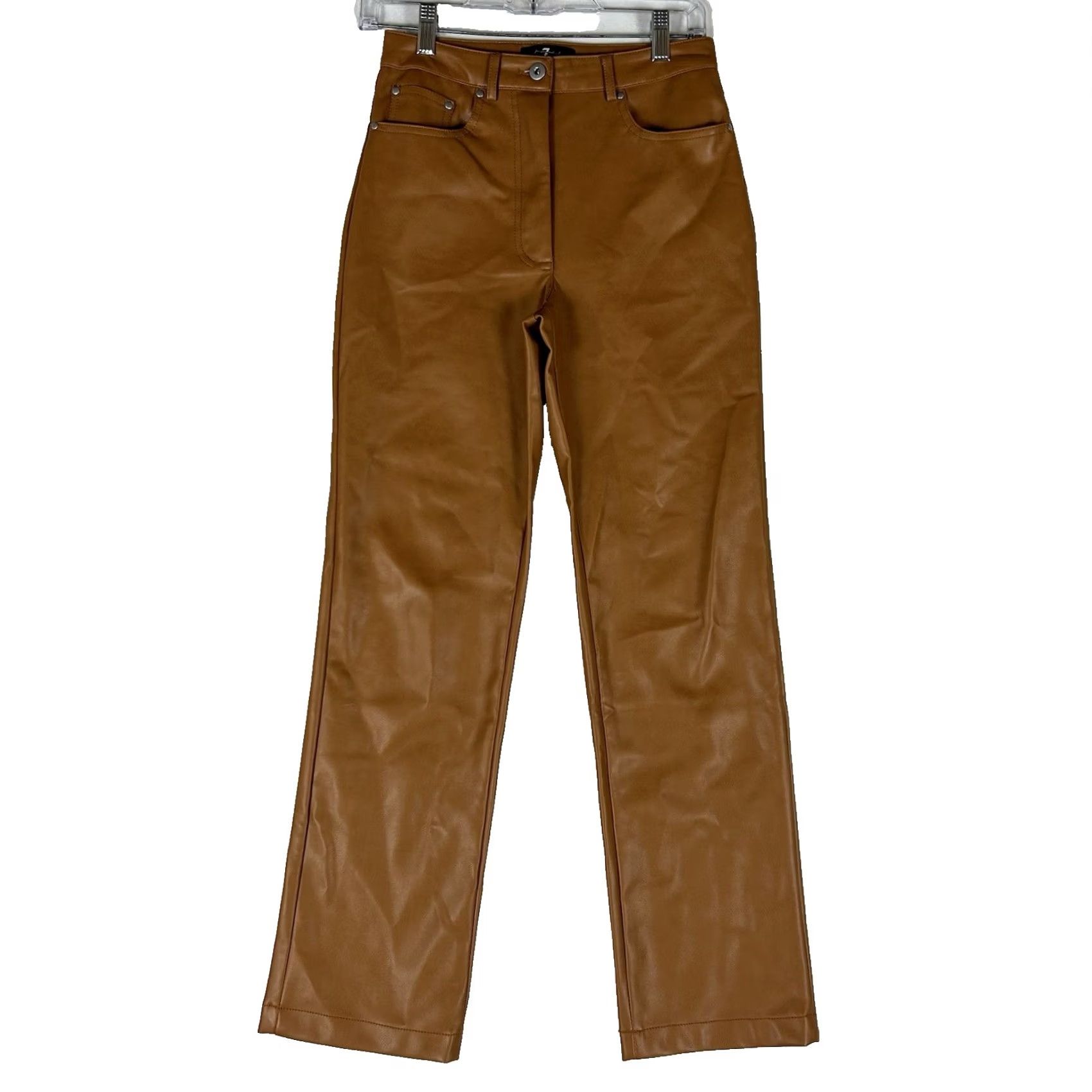 7 For All Mankind 7 For All Mankind Faux Leather Wide-Leg Cropped Pants Women's XS Tan Casual Size 26" / US 2 / IT 38 - 2 Thumbnail