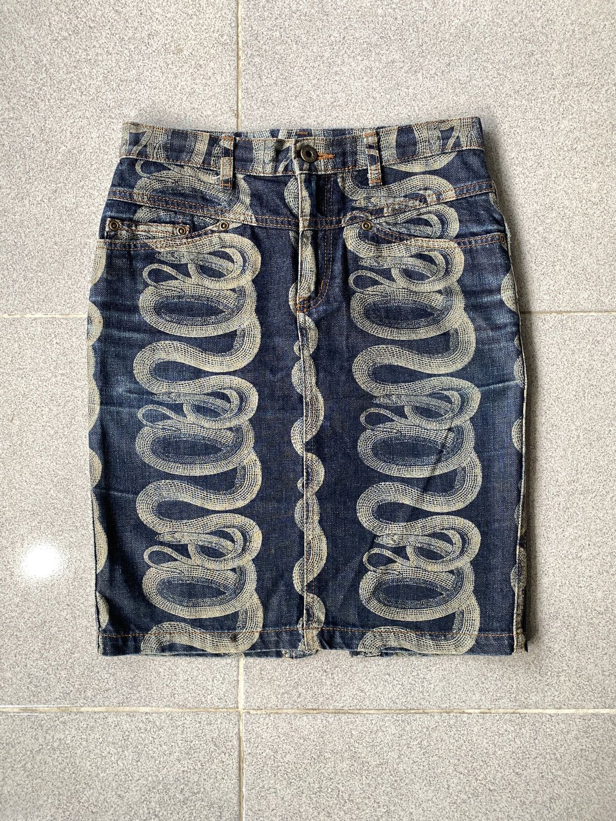 image of Archival Clothing Hysteric Glamour Snake All Over Print Skirts in Indigo, Women's (Size 24)