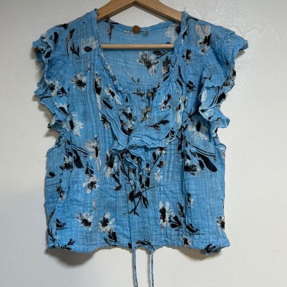 Free People Free People FP One Ruffle Sleeve Floral Blouse Blue Size S Size S / US 4 / IT 40 - 2 Thumbnail