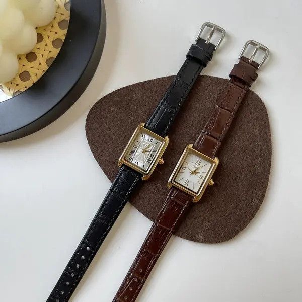 Jewelry Leather Strap Rectangular Gold Watch, Classic Wristwatch Size ONE SIZE - 4 Thumbnail