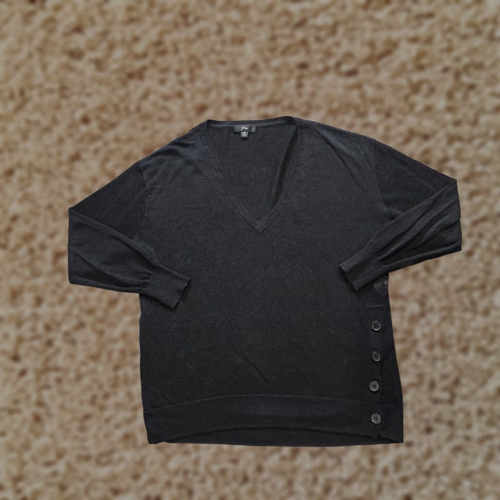 J.Crew J.CREW Sweater Womens Medium Black Linen Blend Sheer V-Neck Pullover Casual Capsule Knit Pullover Shirt Women’s Fashion Preppy Fall Winter Spring Size M / US 6-8 / IT 42-44 - 1 Thumbnail