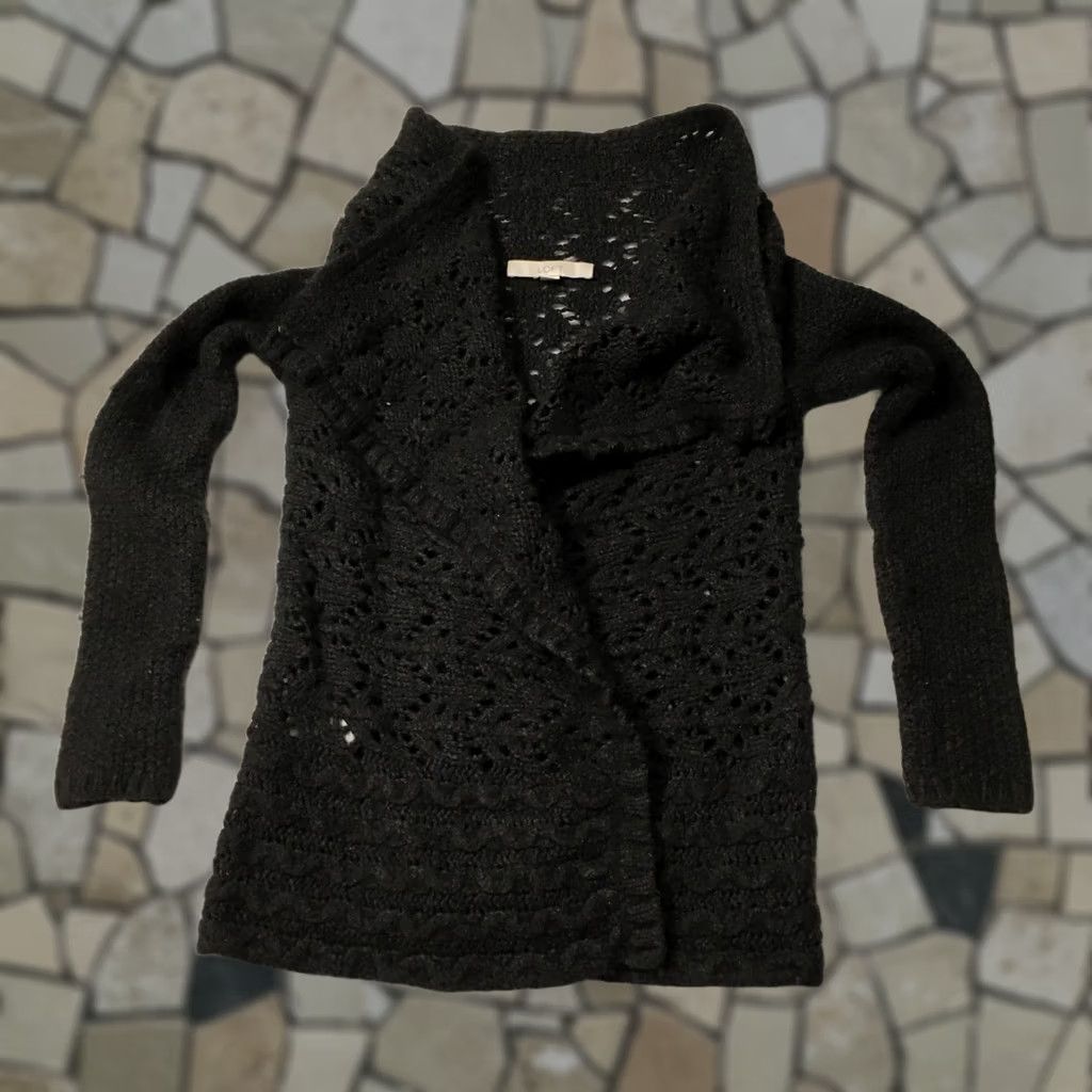 Loft LOFT XS Black Open Crocheted Cotton Long Sleeve Sweater Womens Size XS / US 0-2 / IT 36-38 - 1 Thumbnail