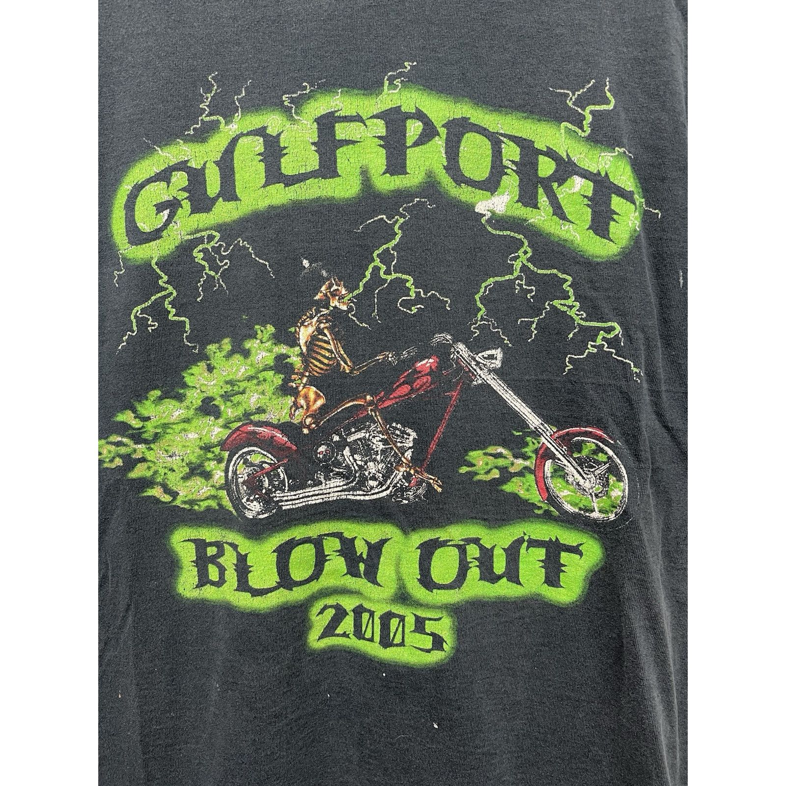 Hanes Vintage 2005 Y2K Gulfport Blowout Green Skull Flame Biker Sk Size US L / EU 52-54 / 3 - 2 Thumbnail