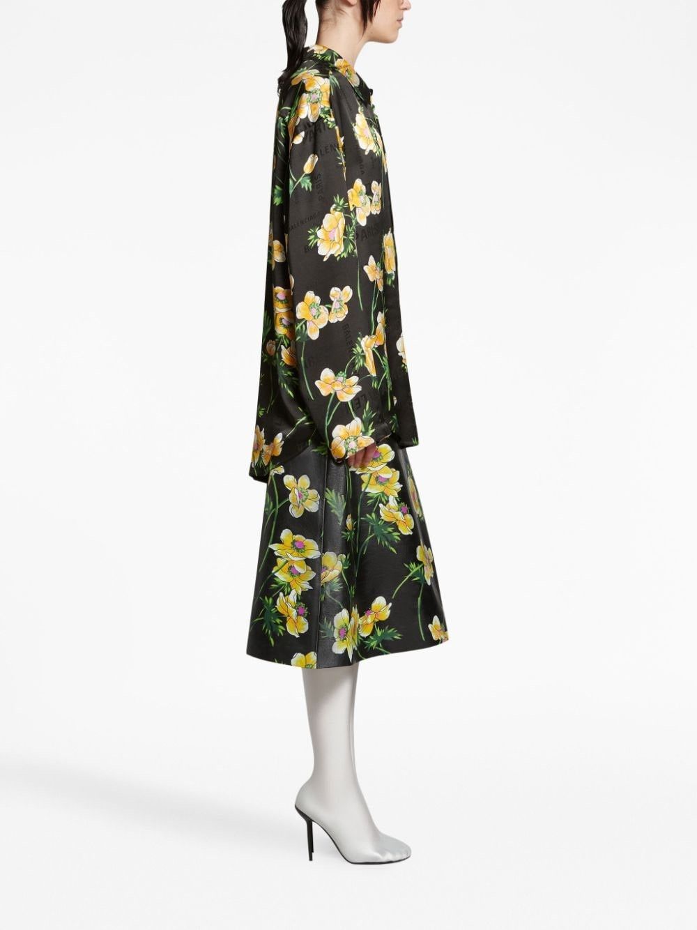 Balenciaga o1mt1gz0325 Black Floral Minimal Shirt Large Fit Multicolor Size S / US 4 / IT 40 - 3 Thumbnail