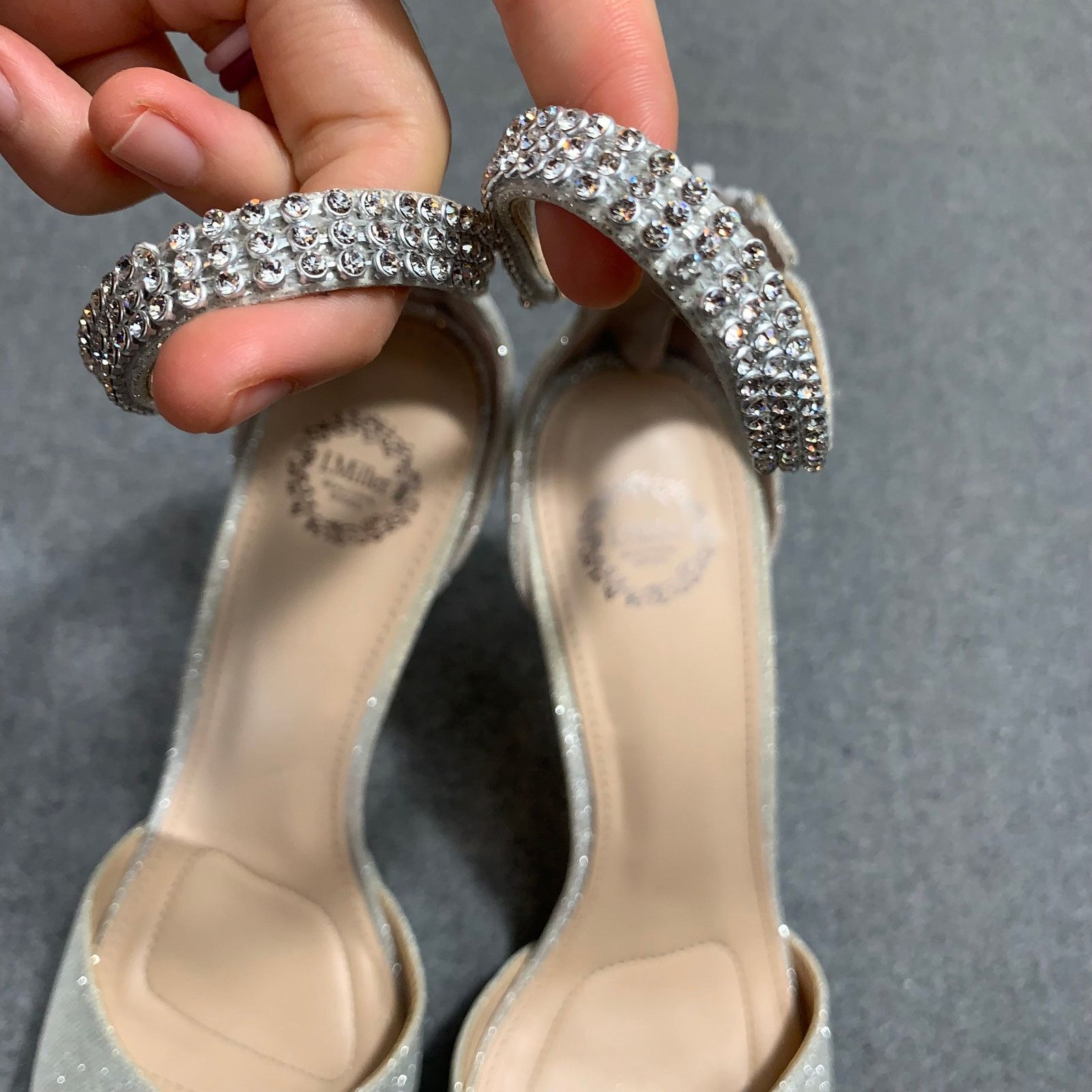 Other Women Heel Ankle Strap Size 8.5 Silver Sparkle Back Zip Size US 8.5 / IT 38.5 - 8 Thumbnail