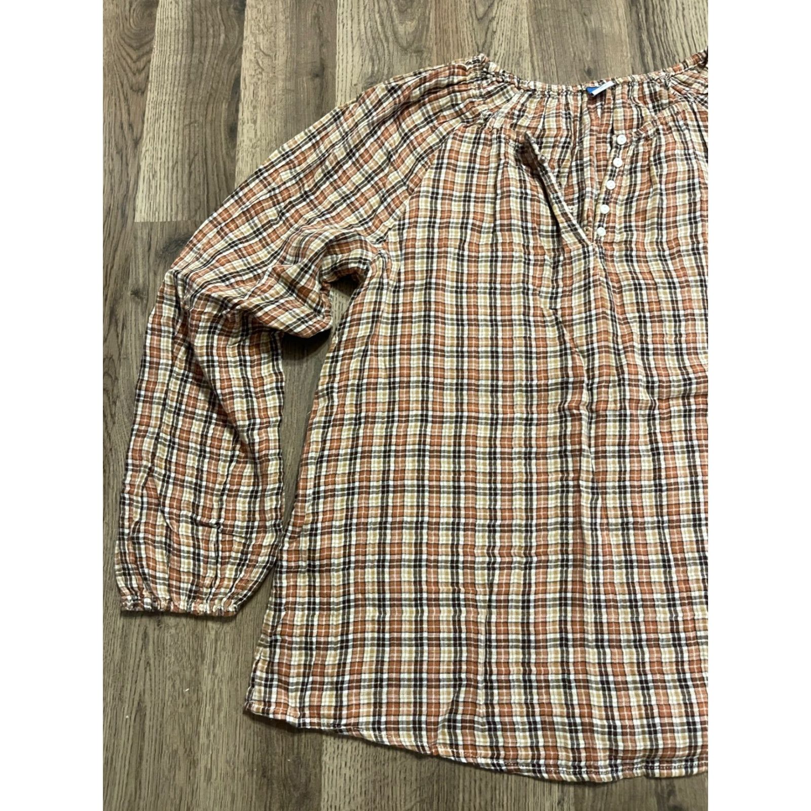 Old Navy Old Navy Shirt Women’s Tall M Plaid Brown Cream Black 1/4 Buttons Long Sleeve Casual Fall Spring Summer Modern Size M / US 6-8 / IT 42-44 - 3 Thumbnail