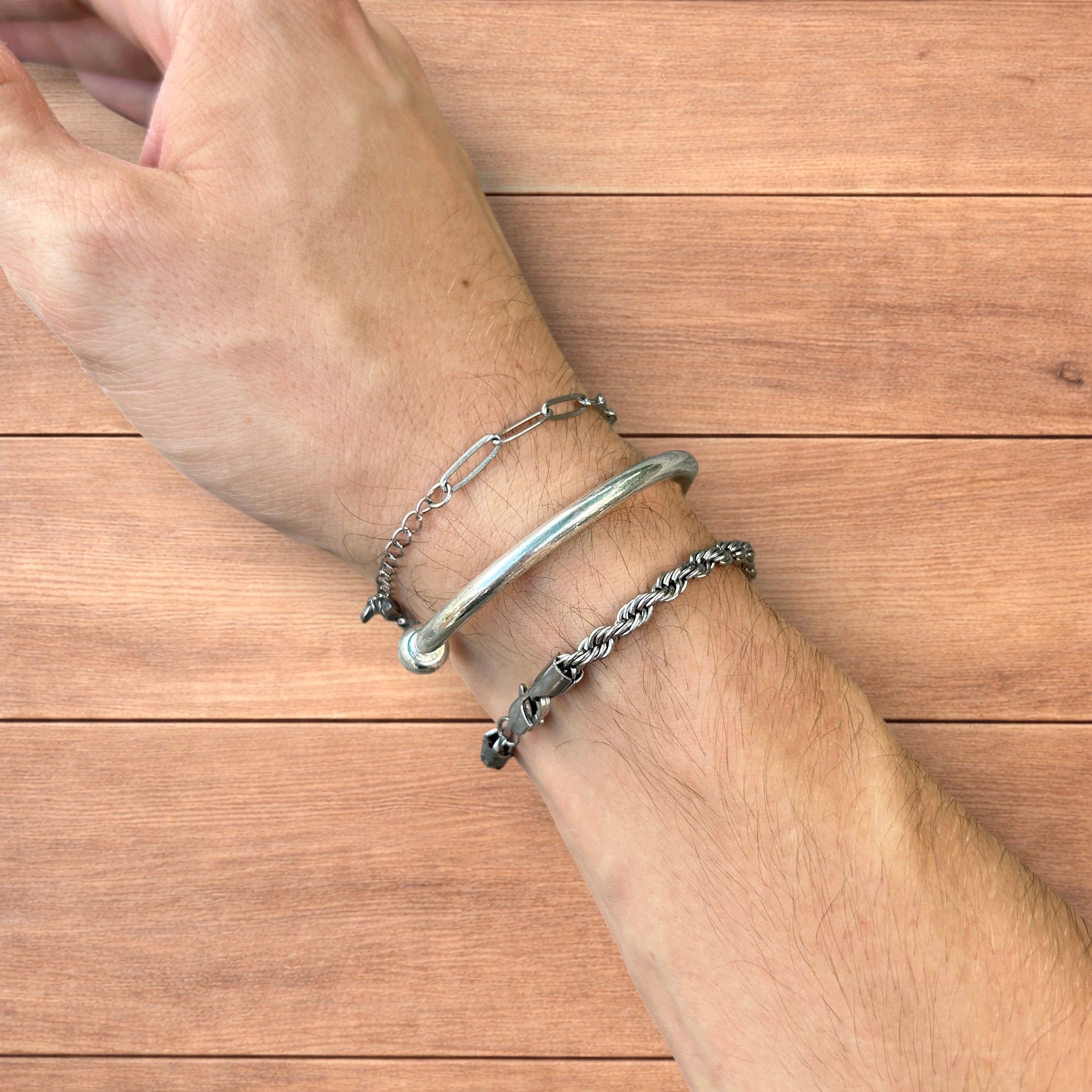 Japanese Brand Trio of stainless steel bracelets in silver. Size ONE SIZE - 3 Thumbnail