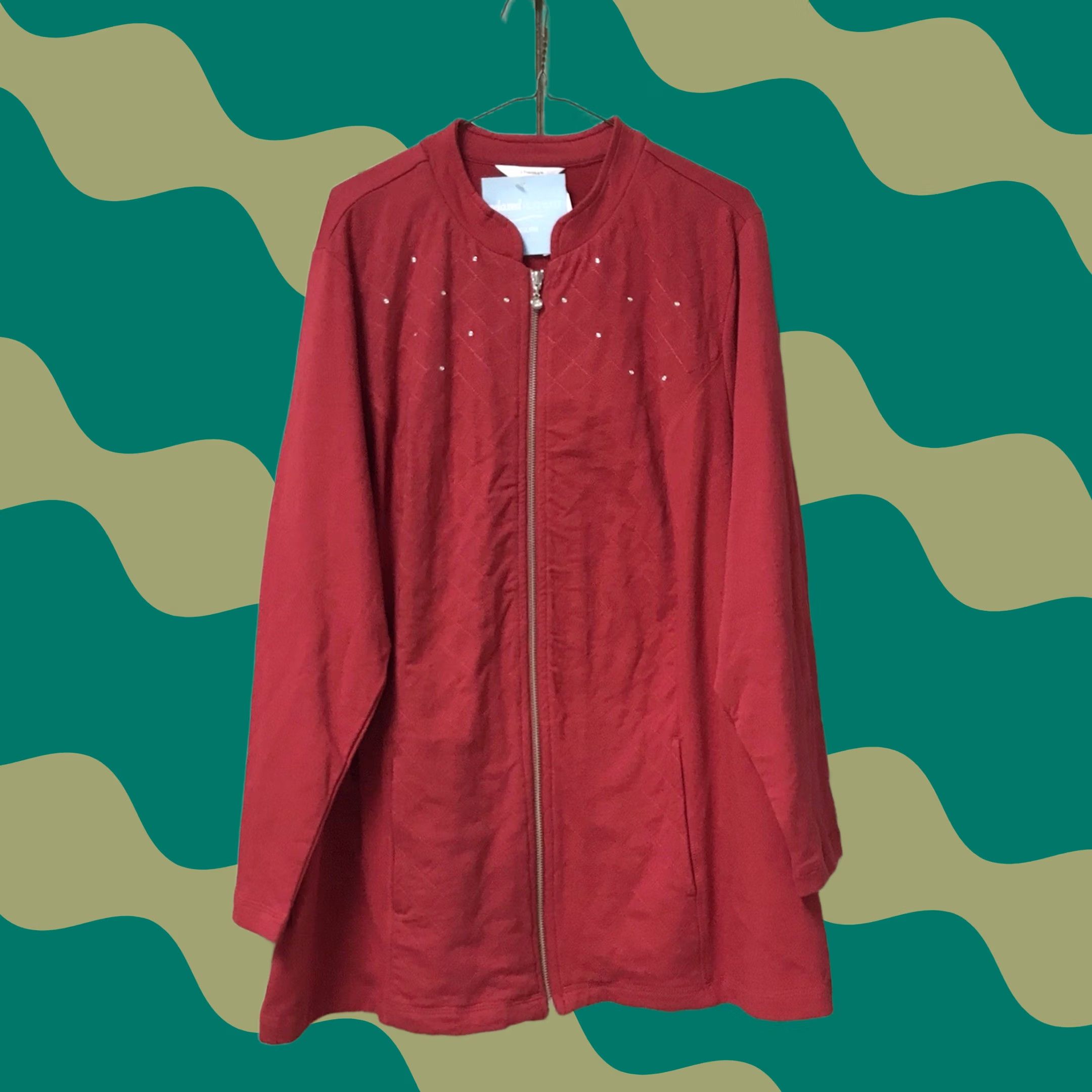 Vintage Christopher & Banks Women Red Jeweled Relaxed Restyled Zip Sweatshirt 2XL Size XXL / US 16-18 / IT 52-54 - 1 Thumbnail