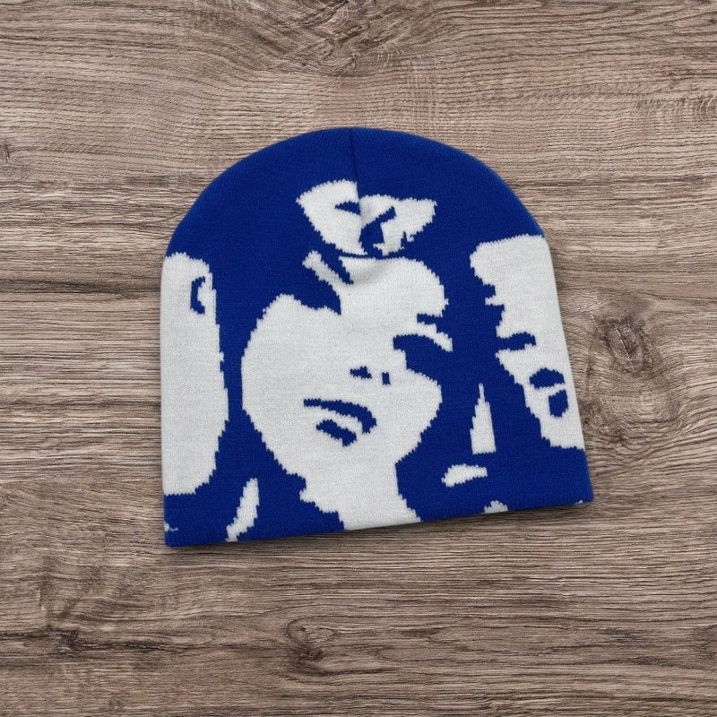 Other Blue white Avantgarde Punk Knit Beanie Hat Faces ALT Size ONE SIZE - 1 Preview