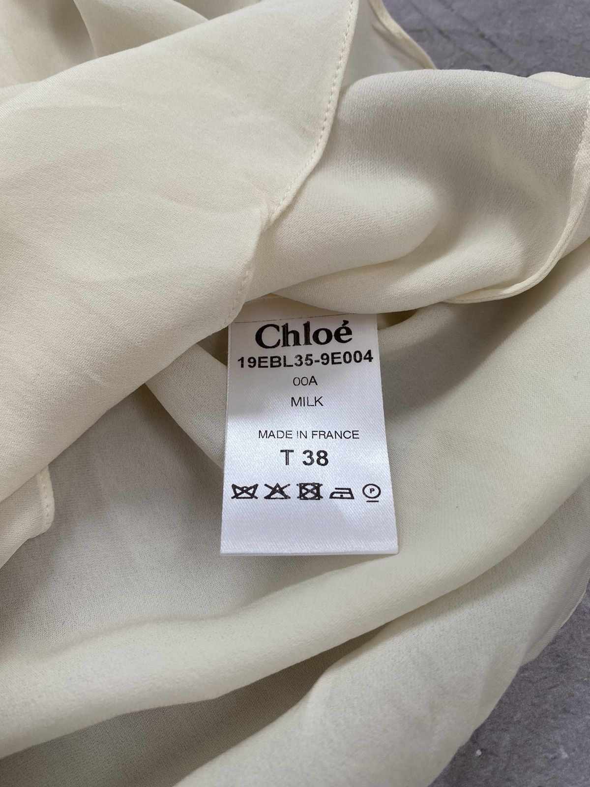 Chloe Chloe Sheer 100% Silk Blouse Long Sleeve Milk Made in France Size XS / US 0-2 / IT 36-38 - 11 Thumbnail