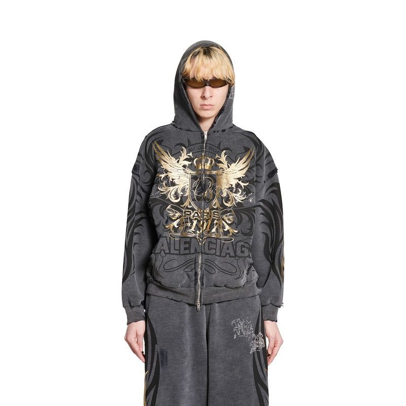 Balenciaga o1tr1nto0426 Tacky Gold Zip-Up Hoodie Regular Fit in Black Size US M / EU 48-50 / 2 - 5 Thumbnail