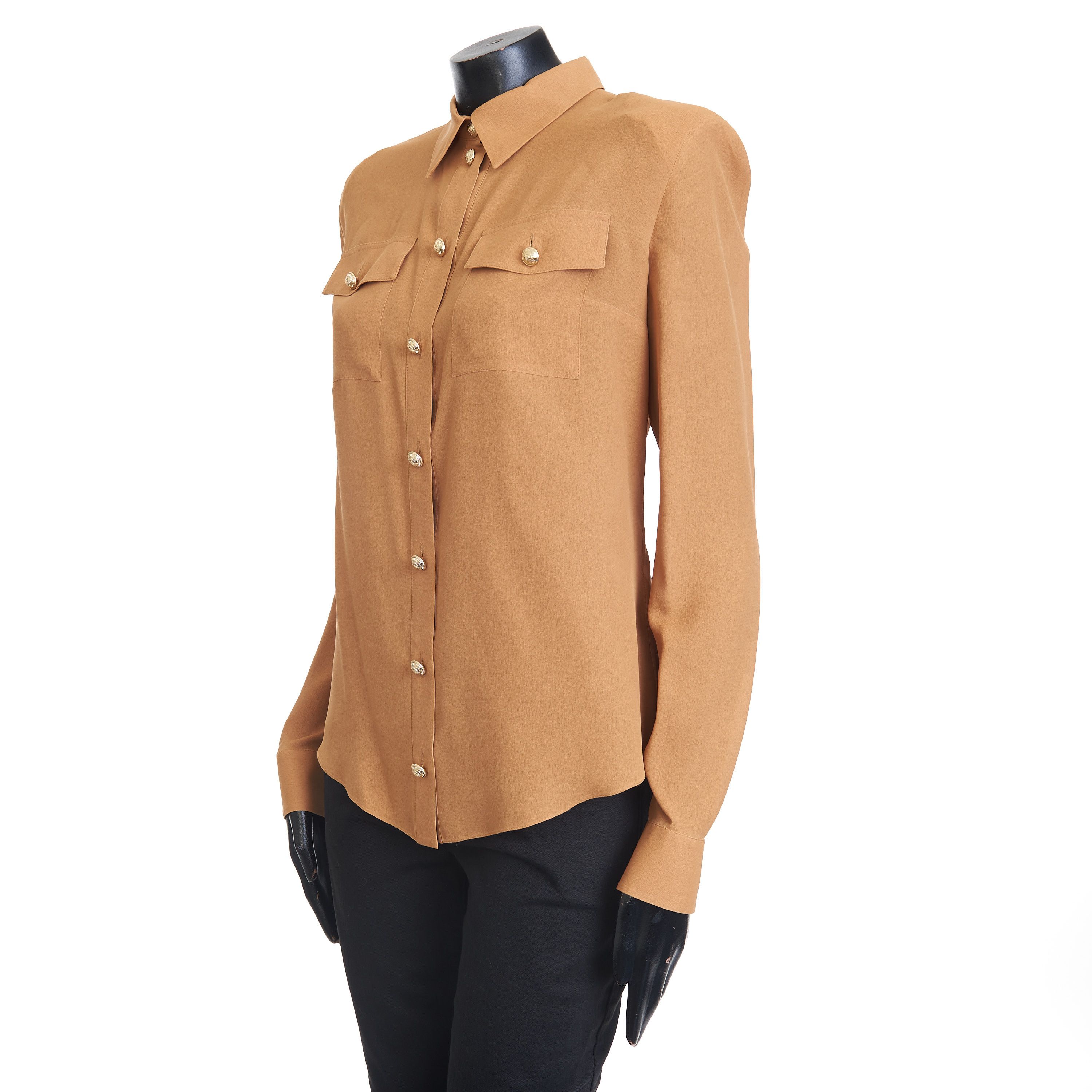 Balmain Silk Shirt With Gold Colored Buttons & Shoulder Pads Size M / US 6-8 / IT 42-44 - 2 Thumbnail