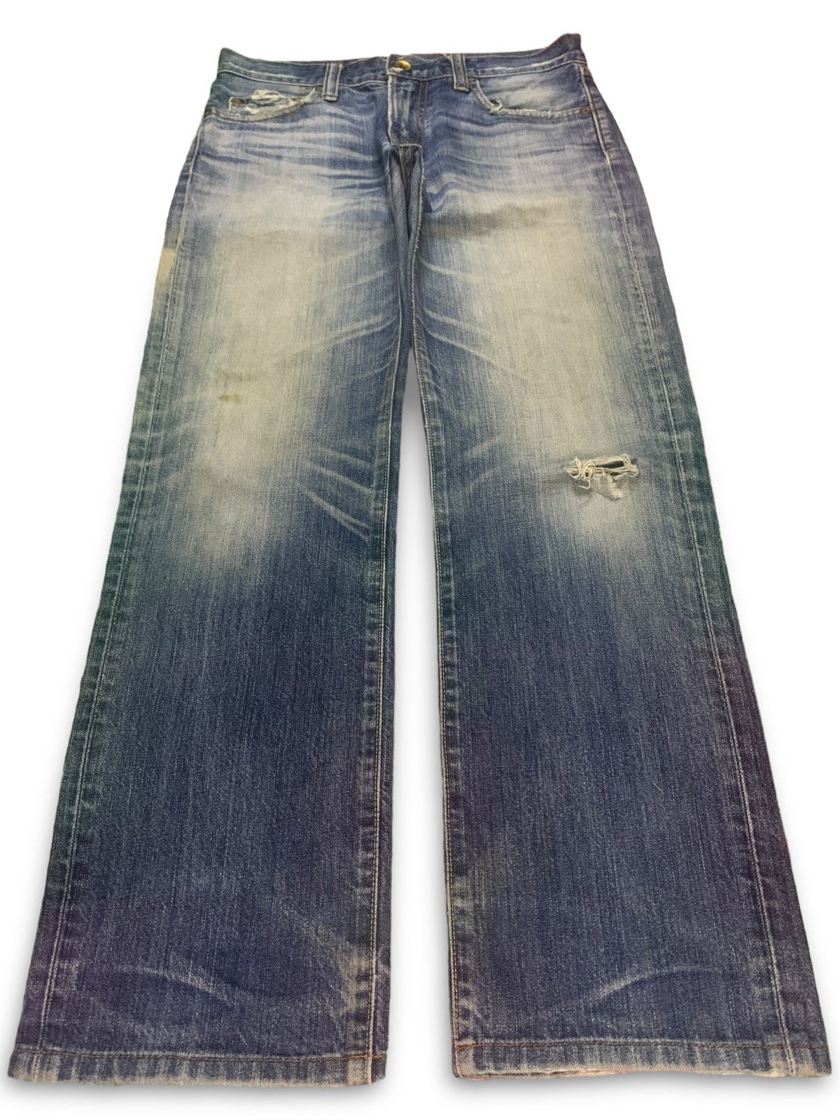 image of Jun Takahashi x Uniqlo Vintage Uniqlo Blue Wash Distressed Baggy Jeans 32X30, Men's