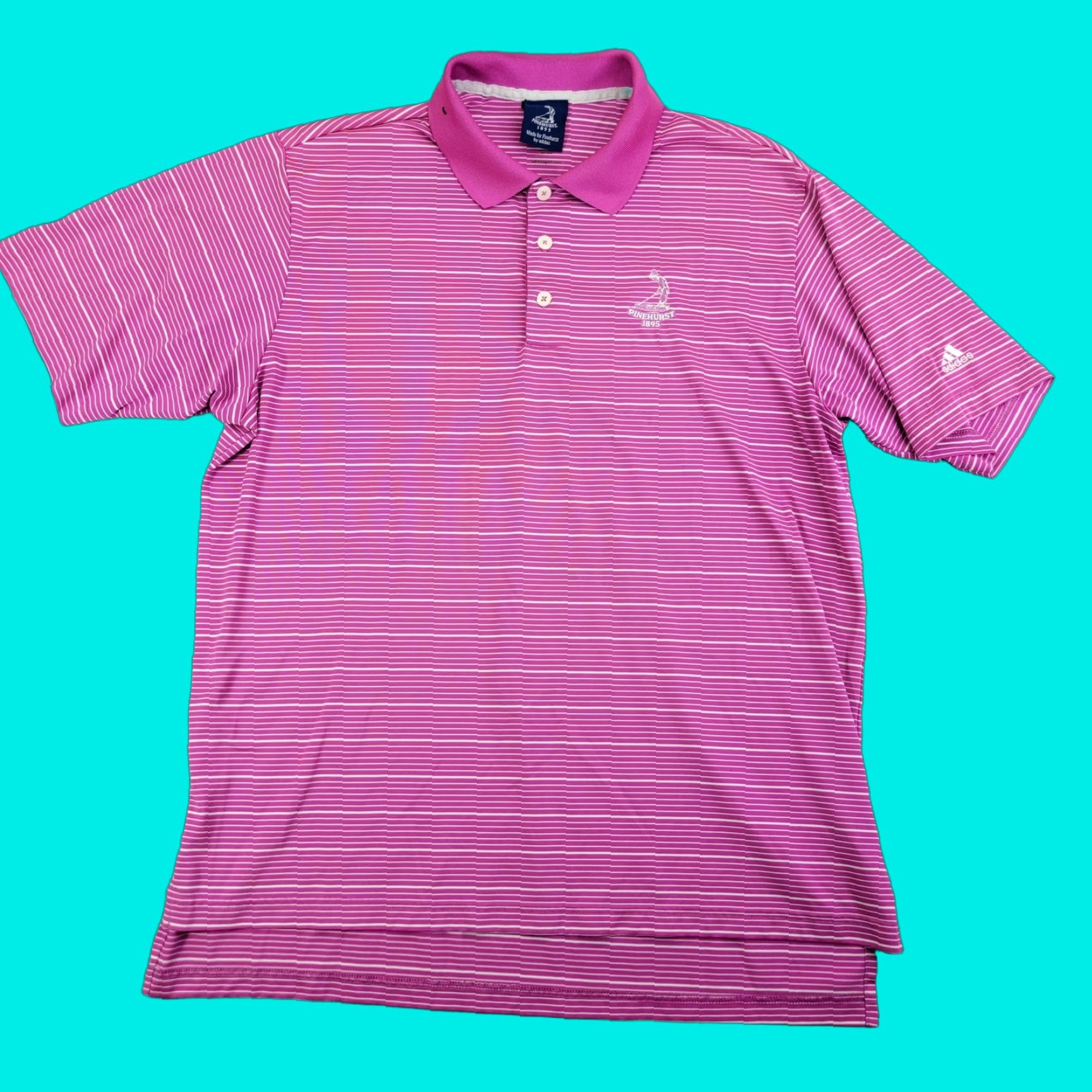 Adidas Adidas Polo Shirt Mens Large Pink Striped Climalite Pinehurst 1895 Golf Logo Size US L / EU 52-54 / 3 - 1 Thumbnail