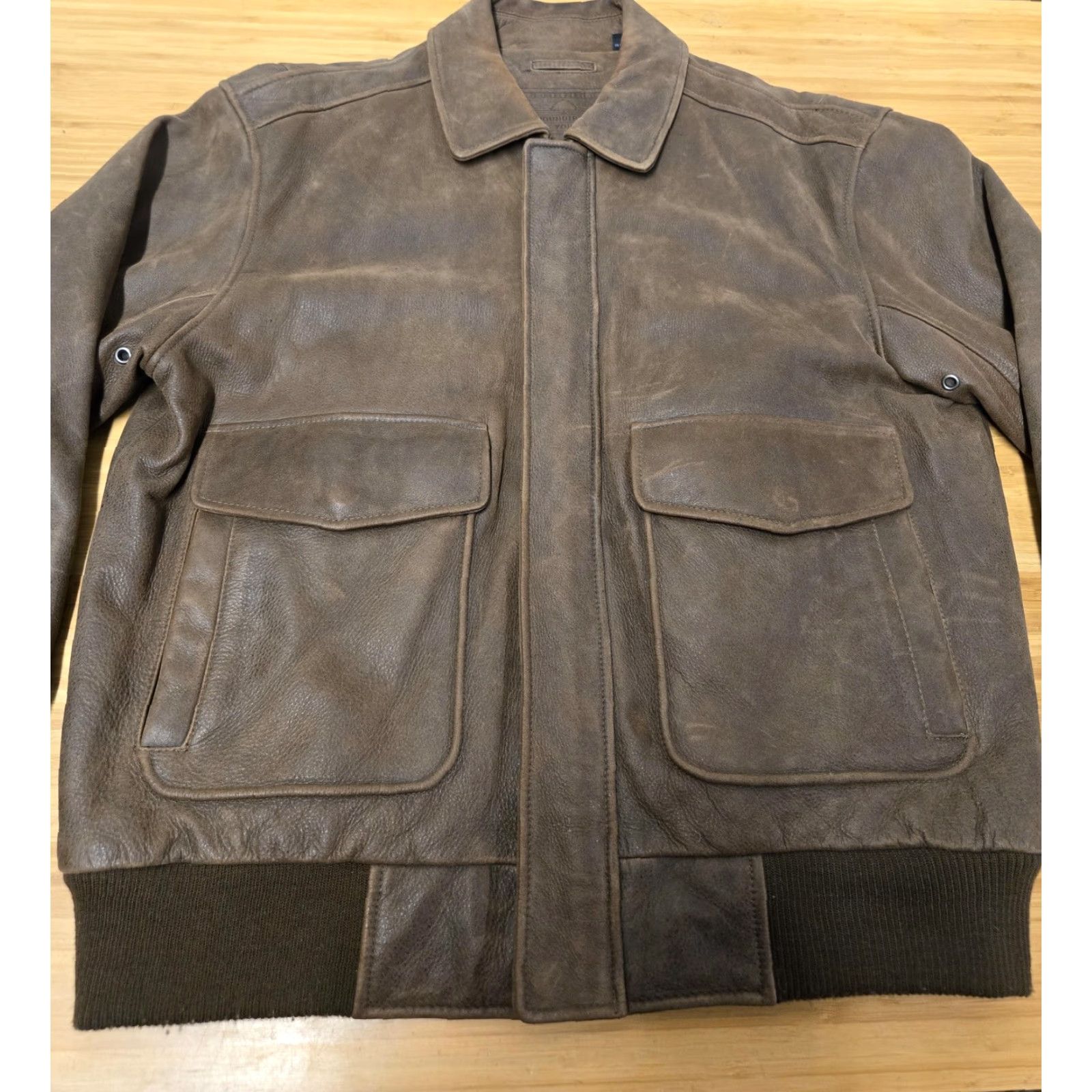 Roundtree & Yorke Roundtree & Yorke Leather Jacket Mens Large Brown Bomber Flight Ribbed Pockets Leather Bomber Jacket Mens L Brown Size US L / EU 52-54 / 3 - 3 Thumbnail